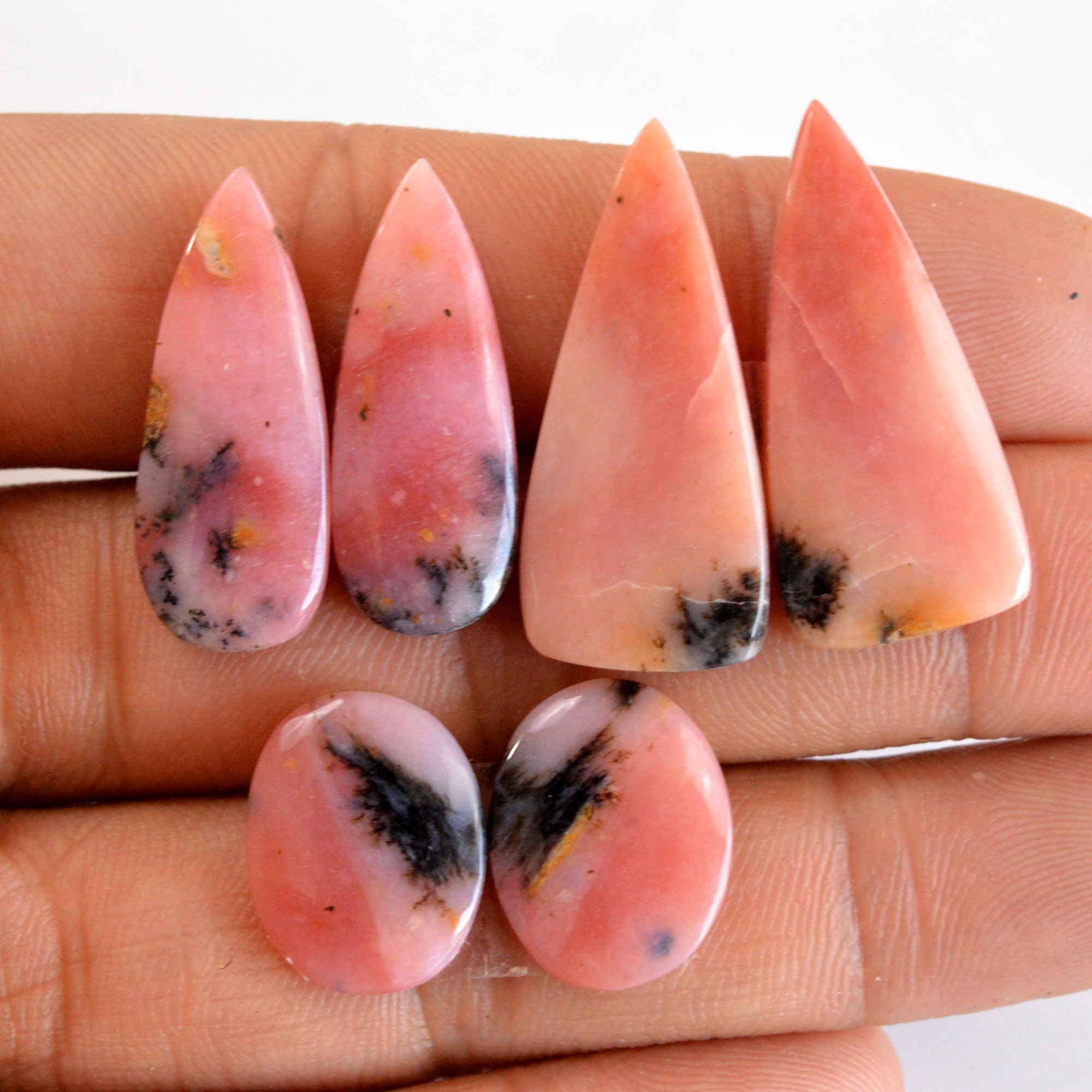 3 Pairs 55 Cts Natural Smooth Pink Opal Pairs Mix Loose Gemstone Cabochon Wholesale Lot Size 16x12-30x13mm R-14135