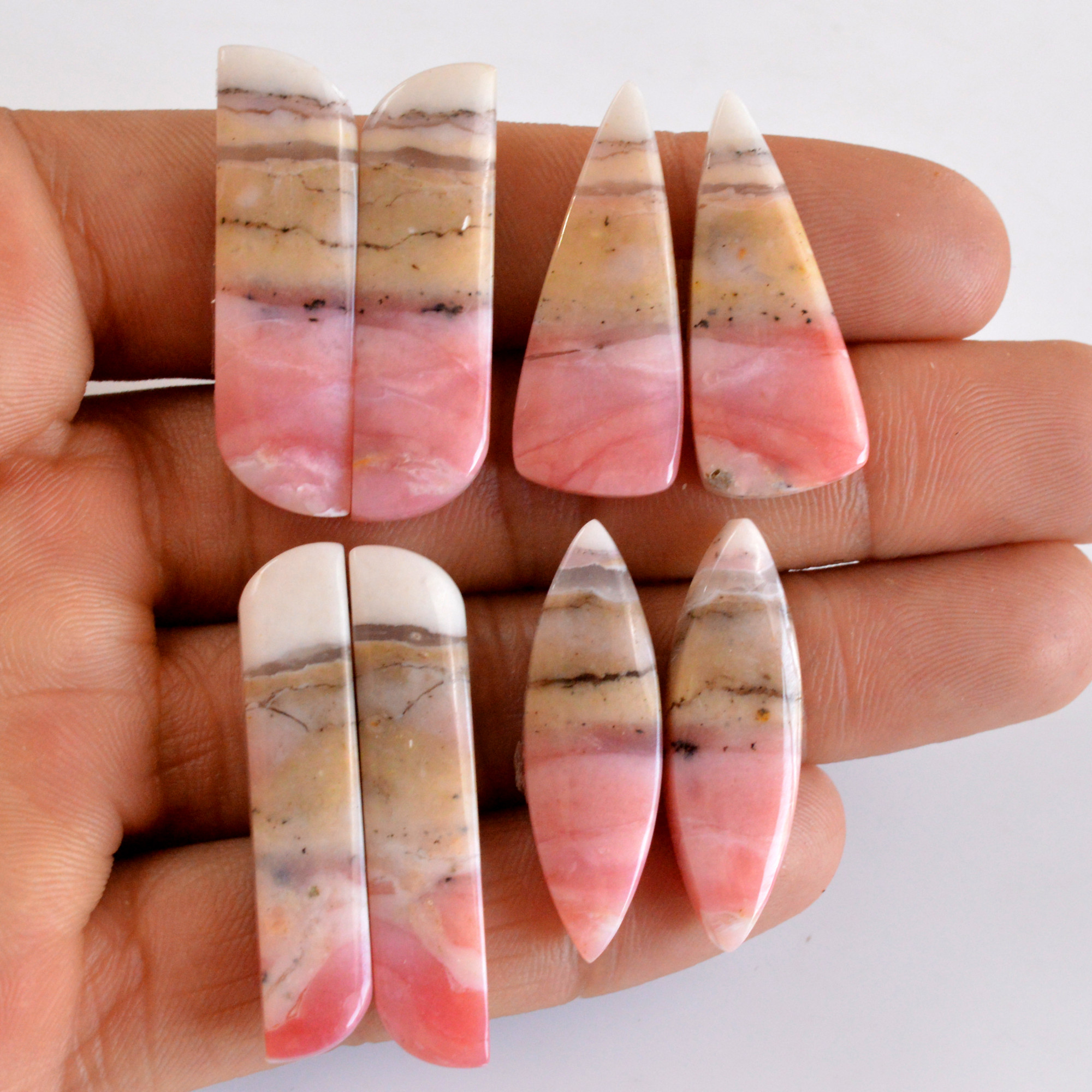4 Pairs 126 Cts Natural Smooth Pink Opal Pairs Mix Loose Gemstone Cabochon Wholesale Lot Size 31x12-38x7mm R-14137