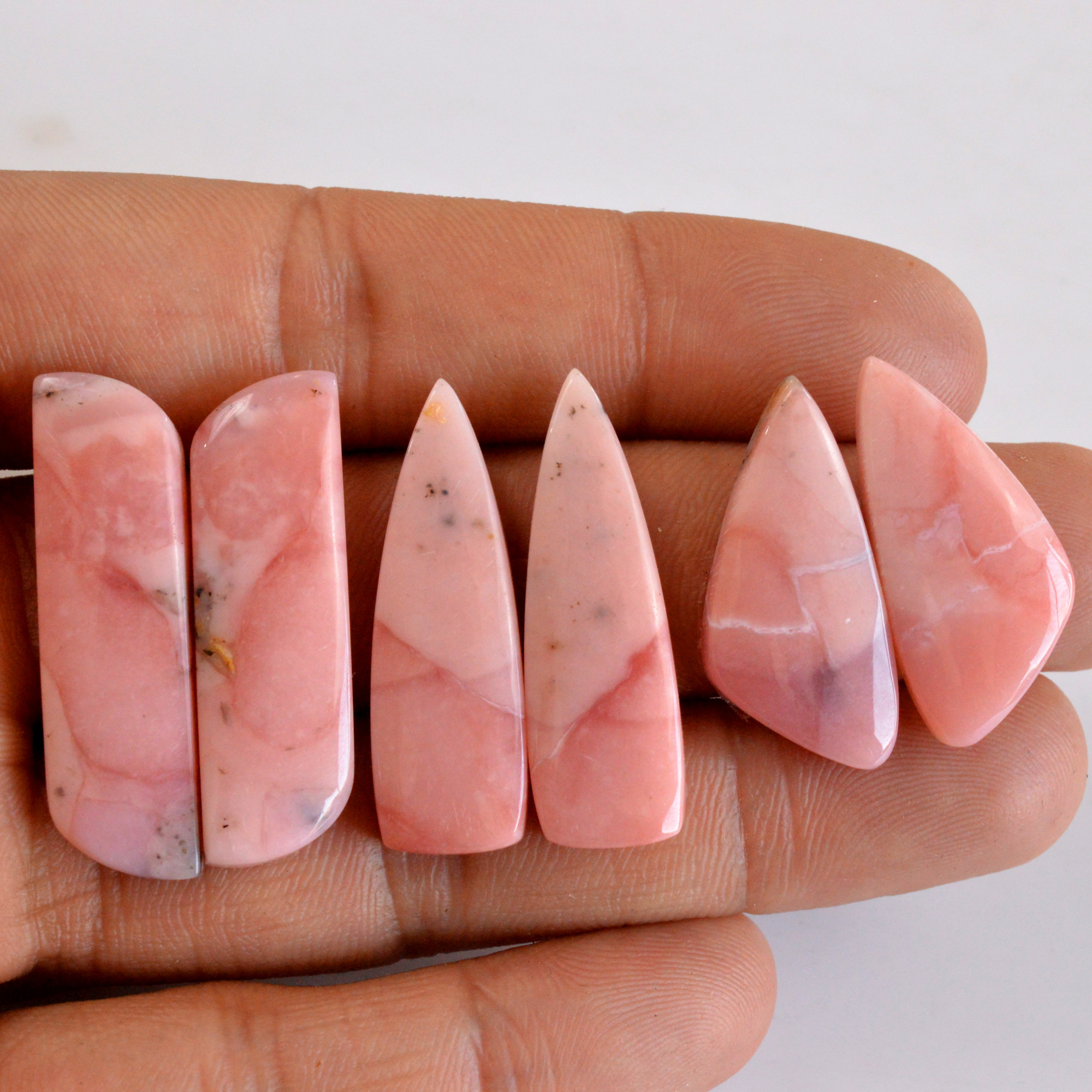 3 Pairs 80 Cts Natural Smooth Pink Opal Pairs Mix Loose Gemstone Cabochon Wholesale Lot Size 27x12-35x9mm R-14139