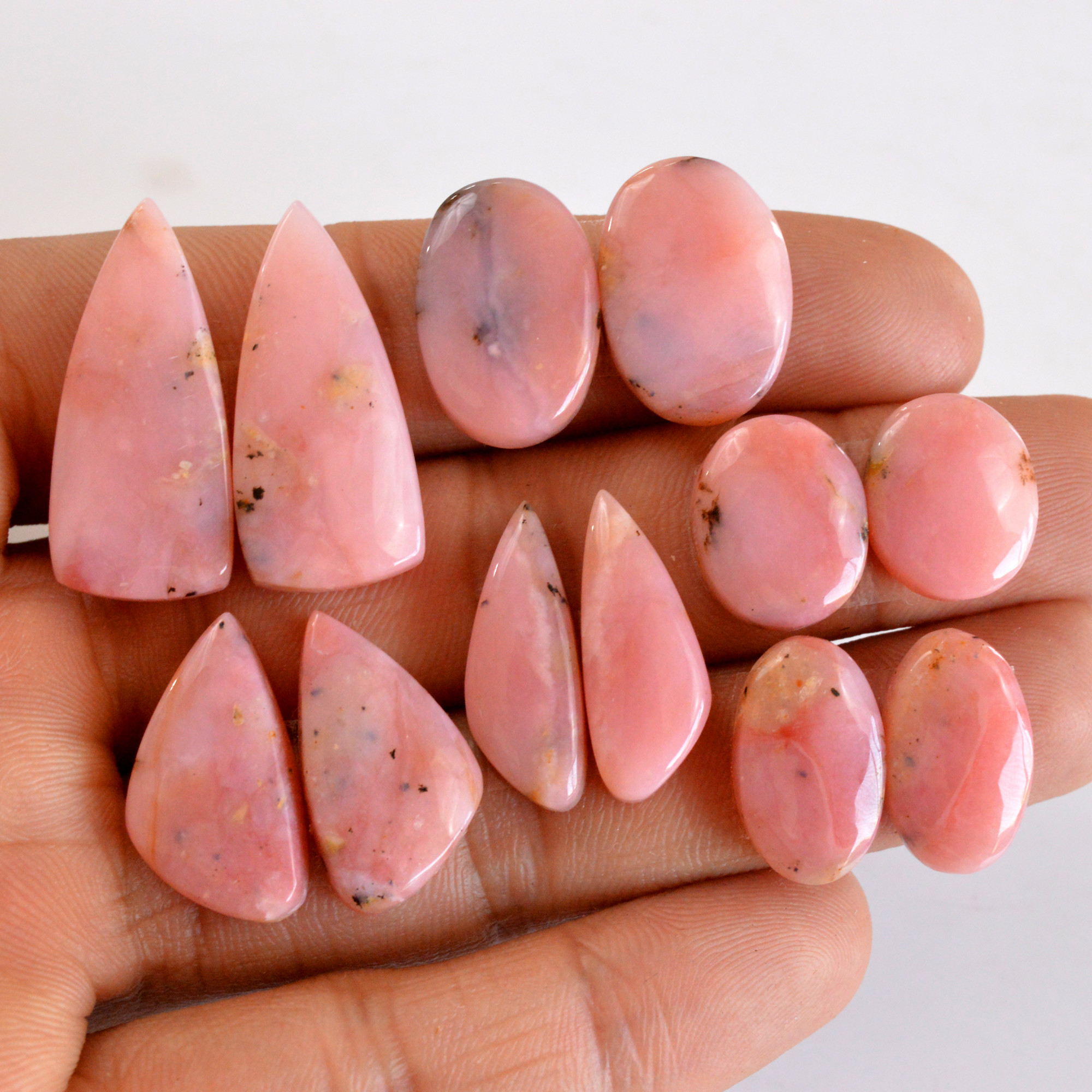 6 Pairs 106 Cts Natural Smooth Pink Opal Pairs Mix Loose Gemstone Cabochon Wholesale Lot Size 14x12-28x12mm R-14140