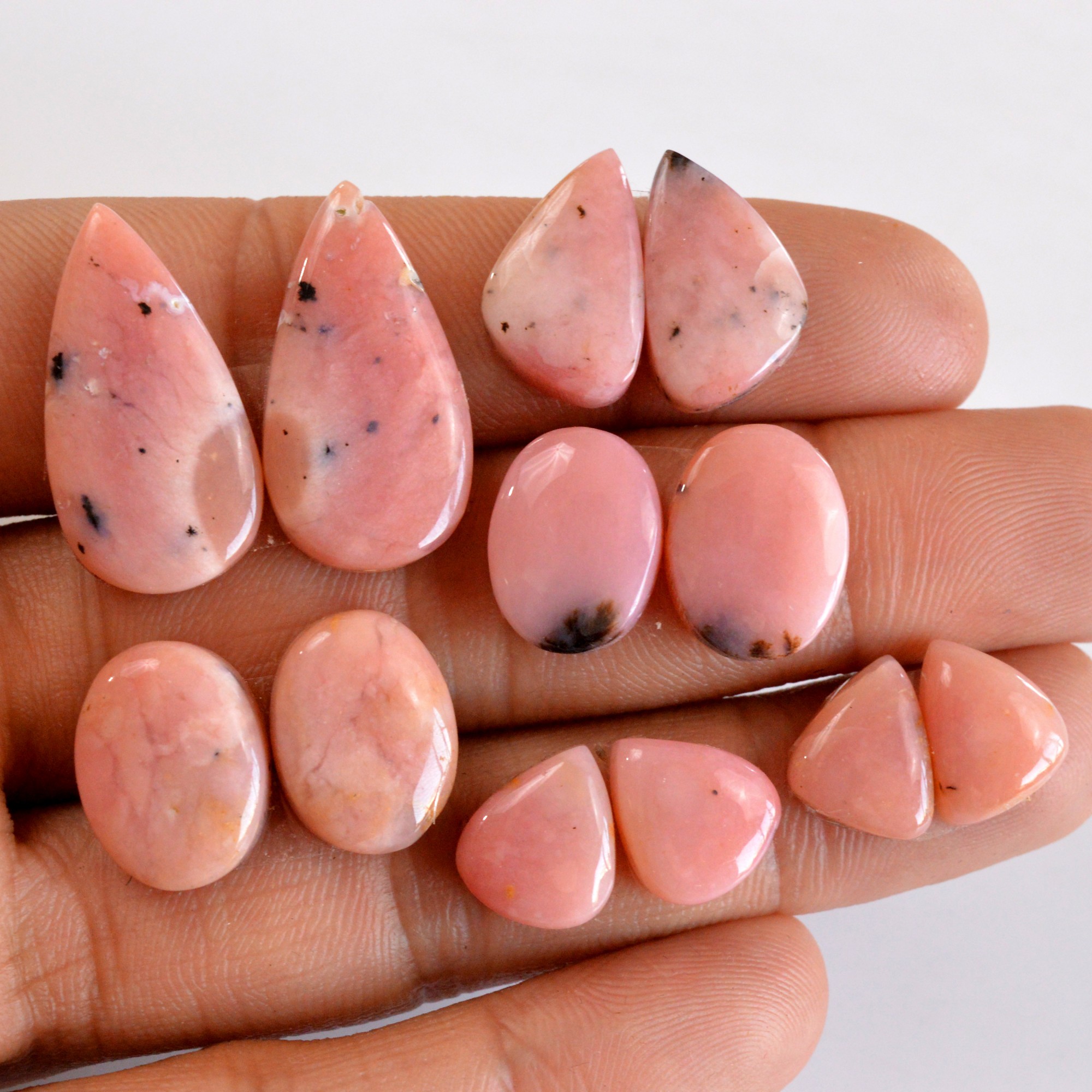 6 Pair 76 Cts Natural Smooth Pink Opal Pairs Mix Loose Gemstone Cabochon Wholesale Lot Size 11x10-25x13mm R-14142