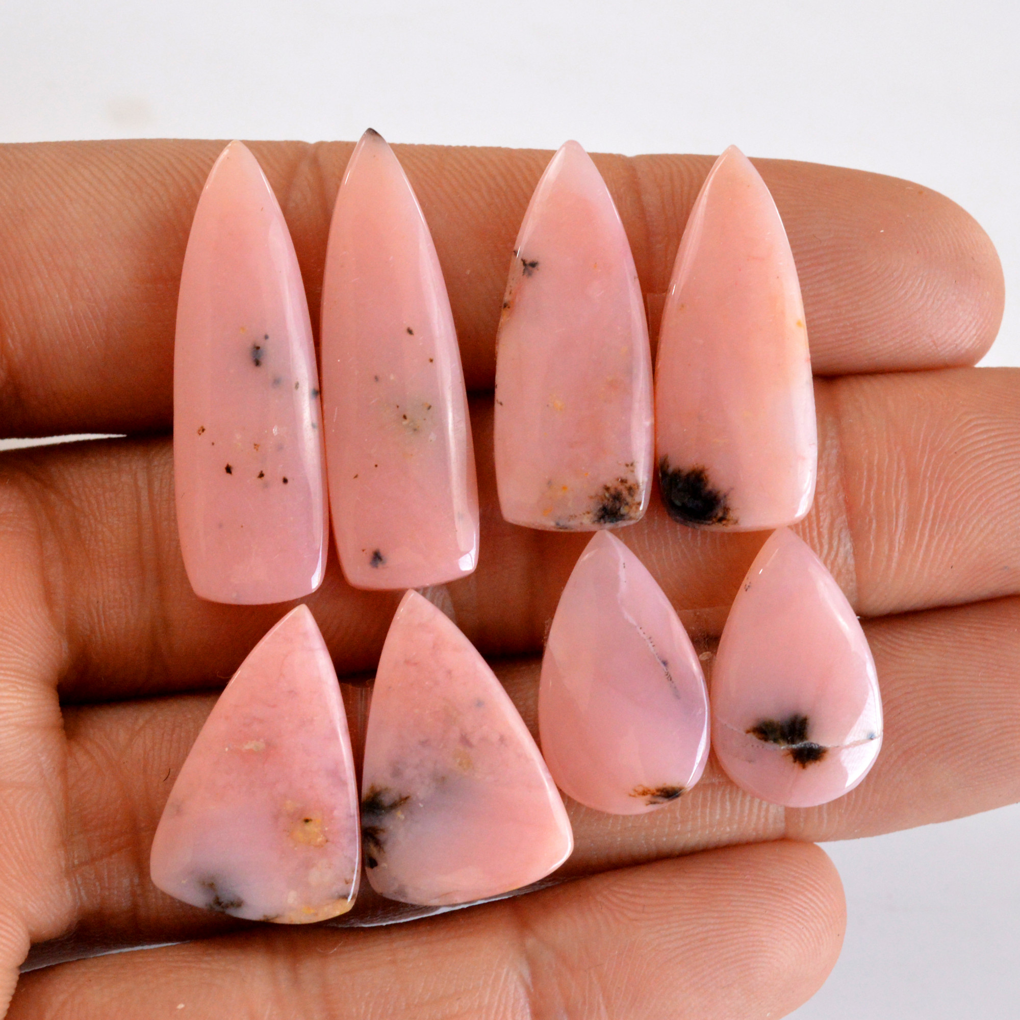 4 Pair 69 Cts Natural Smooth Pink Opal Pairs Mix Loose Gemstone Cabochon Wholesale Lot Size 18x11-31x9mm R-14144
