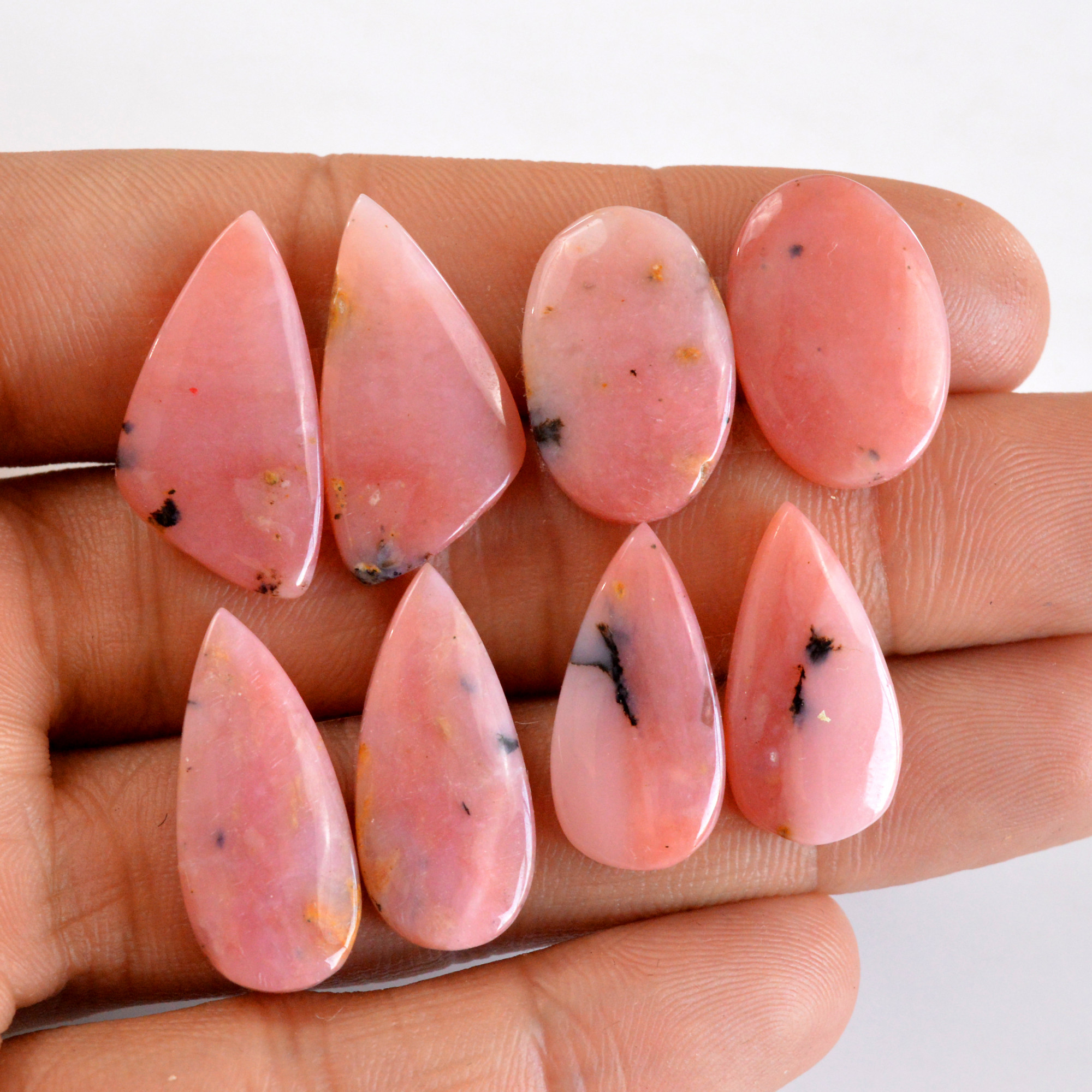 4 Pair 66 Cts Natural Smooth Pink Opal Pairs Mix Loose Gemstone Cabochon Wholesale Lot Size 21x10-25x12mm R-14145