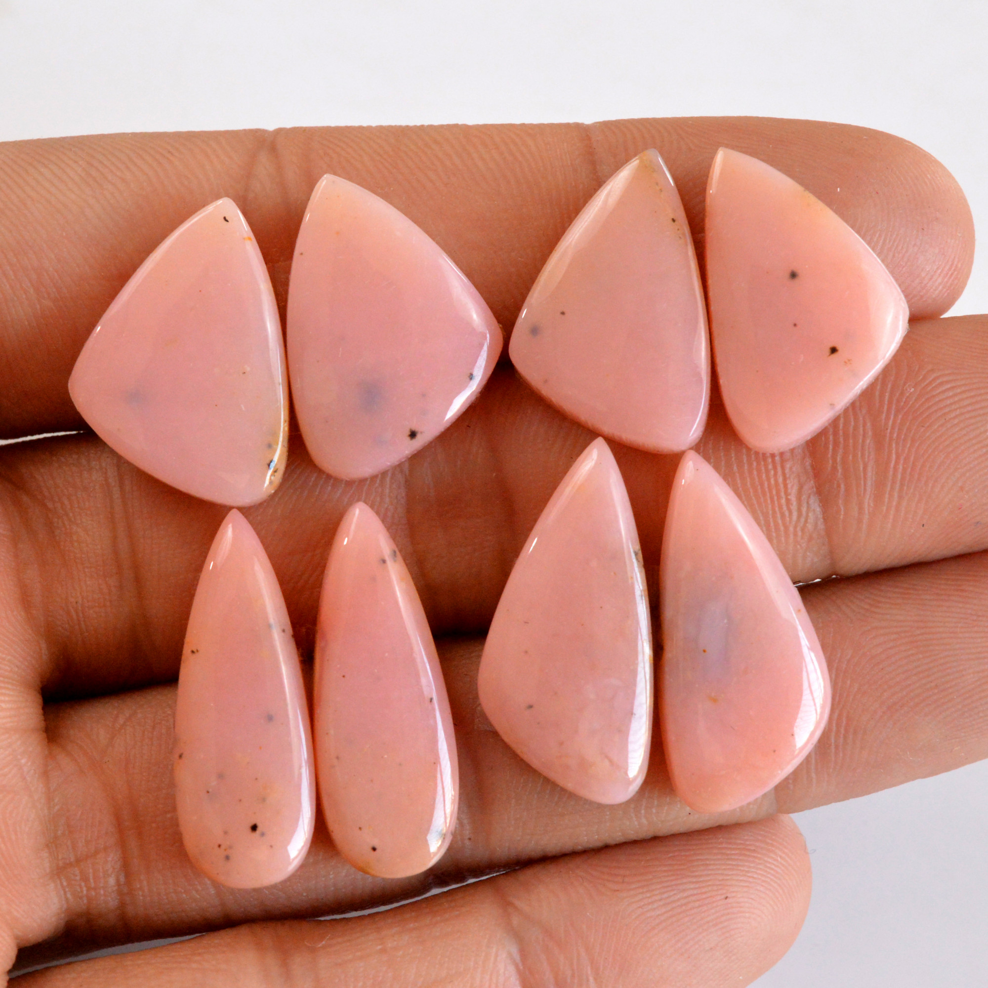 4 Pair 68 Cts Natural Smooth Pink Opal Pairs Mix Loose Gemstone Cabochon Wholesale Lot Size 20x12-25x8mm R-14146