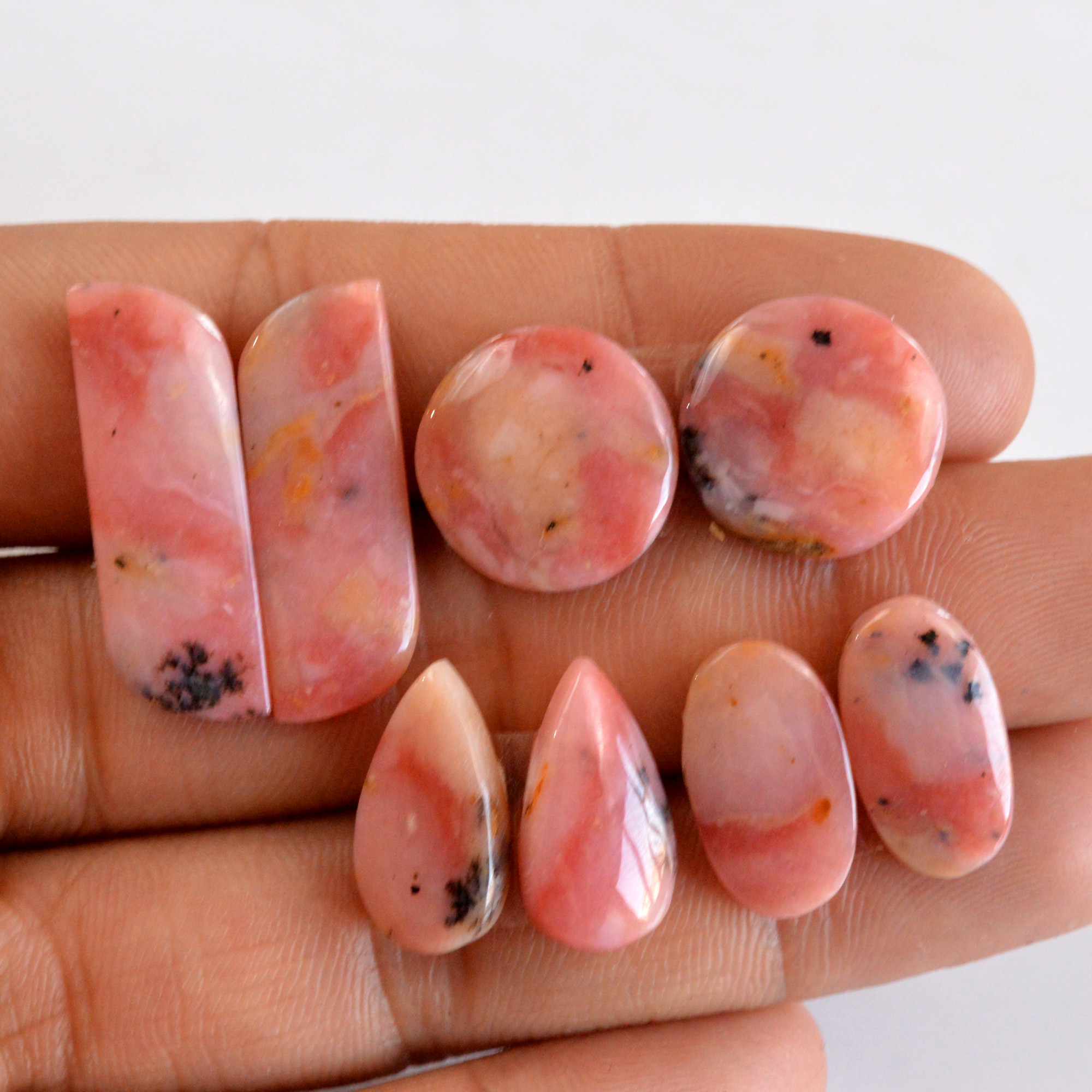 4 Pair 55 Cts Natural Smooth Pink Opal Pairs Mix Loose Gemstone Cabochon Wholesale Lot Size 17x9-27x9mm R-14147