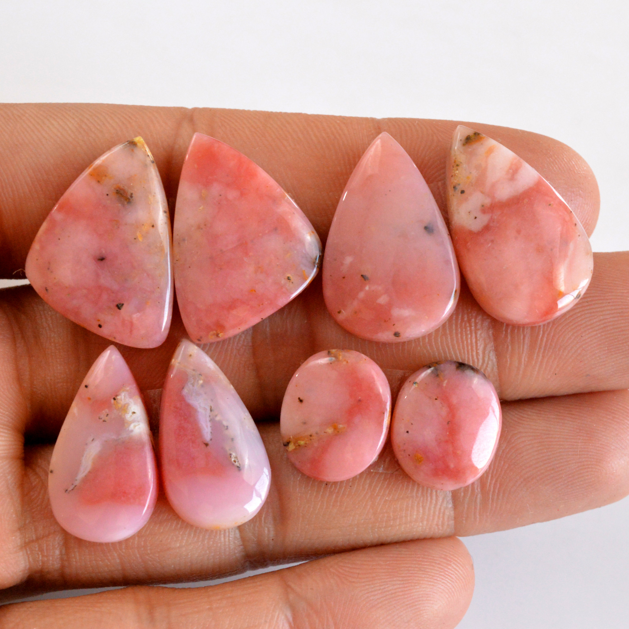 4 Pair 83 Cts Natural Smooth Pink Opal Pairs Mix Loose Gemstone Cabochon Wholesale Lot Size 14x12-24x14mm R-14148