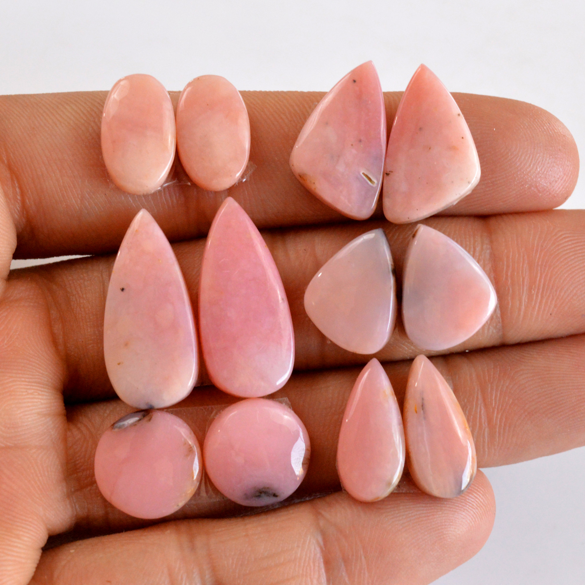 6 Pair 76 Cts Natural Smooth Pink Opal Pairs Mix Loose Gemstone Cabochon Wholesale Lot Size 14x8-24x10mm R-14151