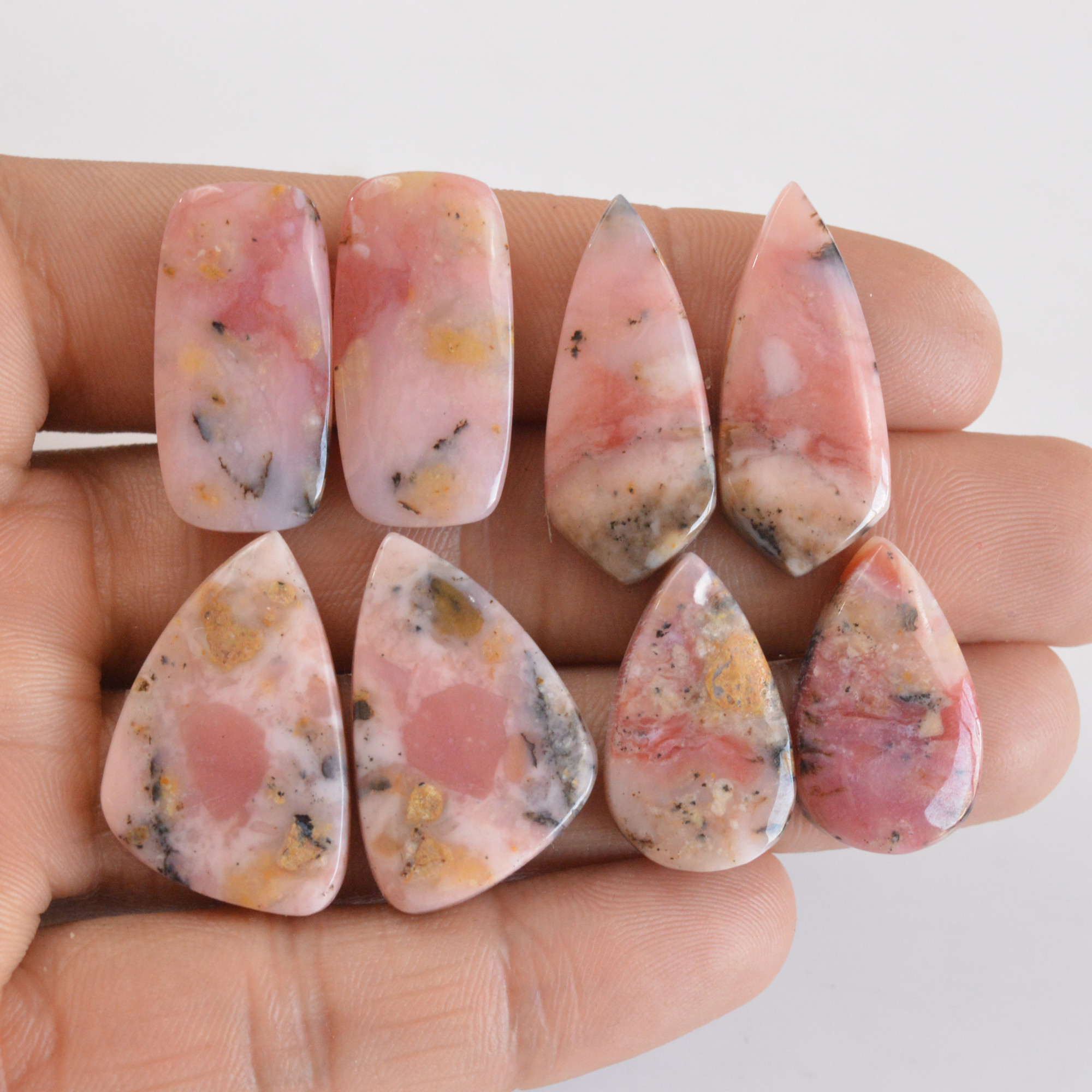 4 Pair 122 Cts Natural Smooth Pink Opal Pairs Mix Loose Gemstone Cabochon Wholesale Lot Size 23x13-27x17mm R-14153