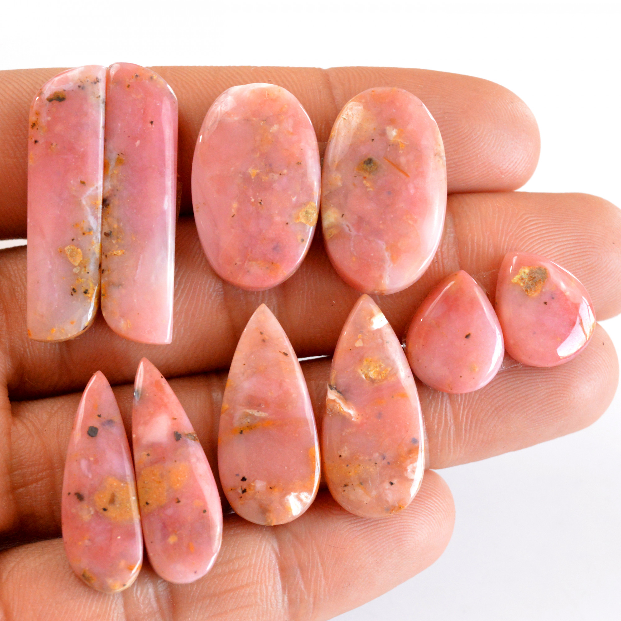 5 Pair 111 Cts Natural Smooth Pink Opal Pairs Mix Loose Gemstone Cabochon Wholesale Lot Size 14x11-24x14mm R-14155