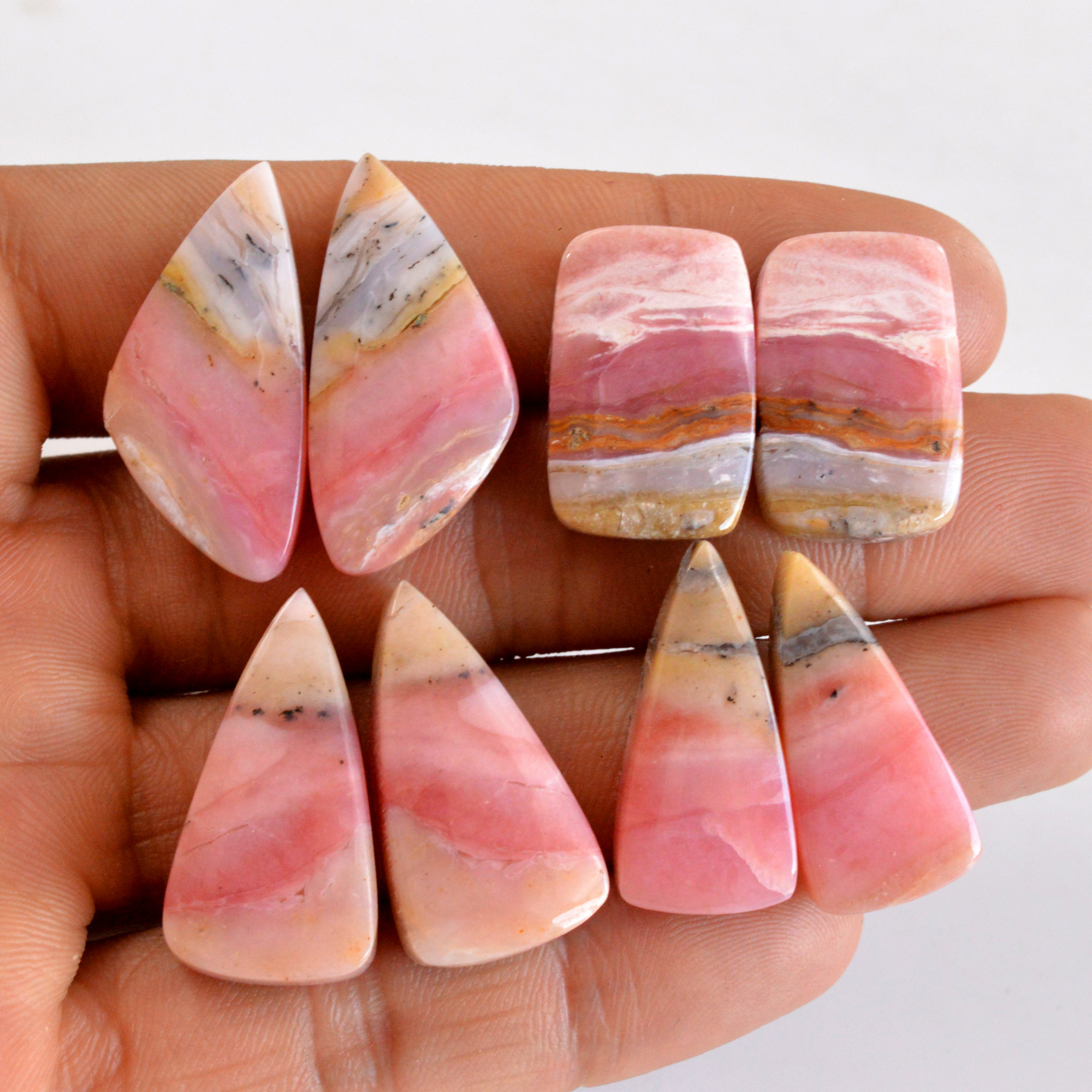 4 Pcs 144 Cts Natural Smooth Pink Opal Pairs Mix Loose Gemstone Cabochon Wholesale Lot Size 26x12-30x15mmR-14157