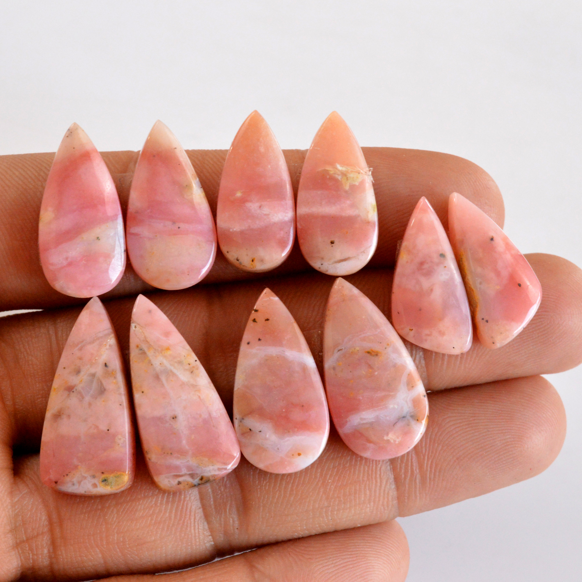 5 Pair 98 Cts Natural Smooth Pink Opal Pairs Mix Loose Gemstone Cabochon Wholesale Lot Size 20x9-23x11mm R-14158
