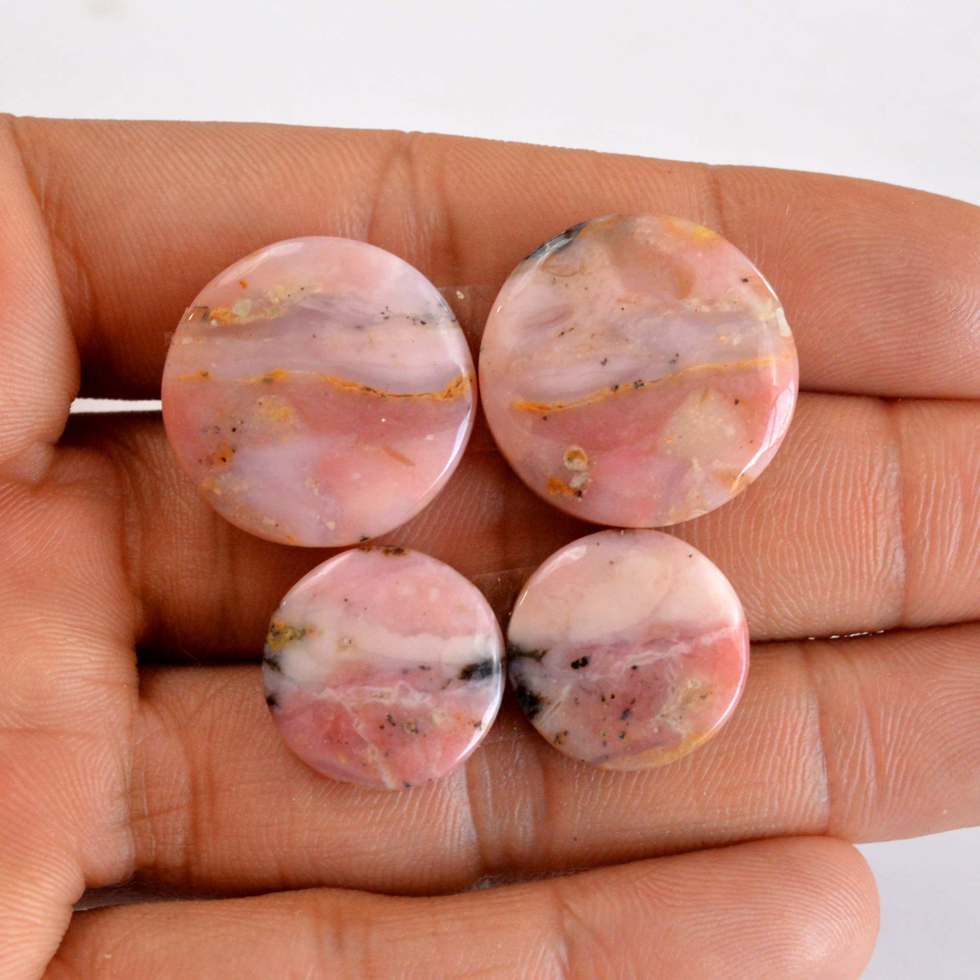 2 Pair 62 Cts Natural Smooth Pink Opal Pairs Mix Loose Gemstone Cabochon Wholesale Lot Size 16x16-21x21mm R-14160