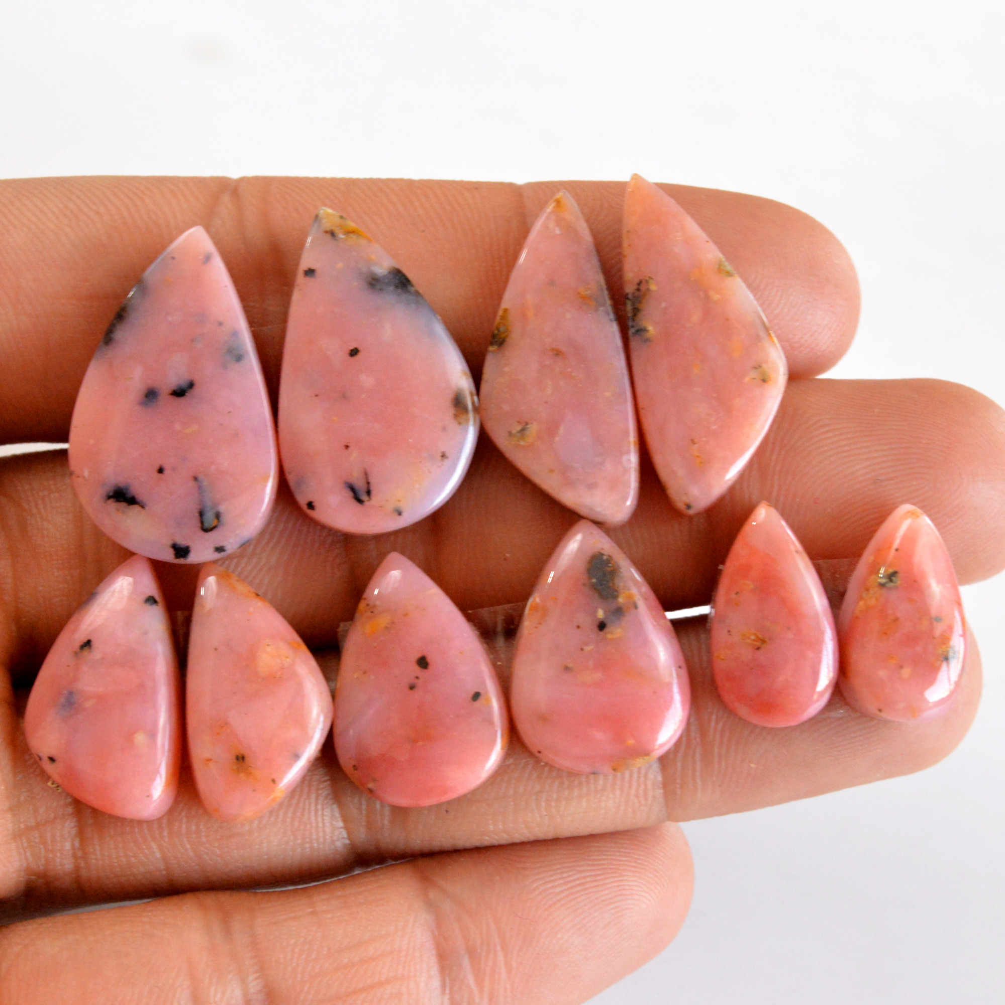 5 Pair 98 Cts Natural Smooth Pink Opal Pairs Mix Loose Gemstone Cabochon Wholesale Lot Size 15x8-25x15mm R-14162