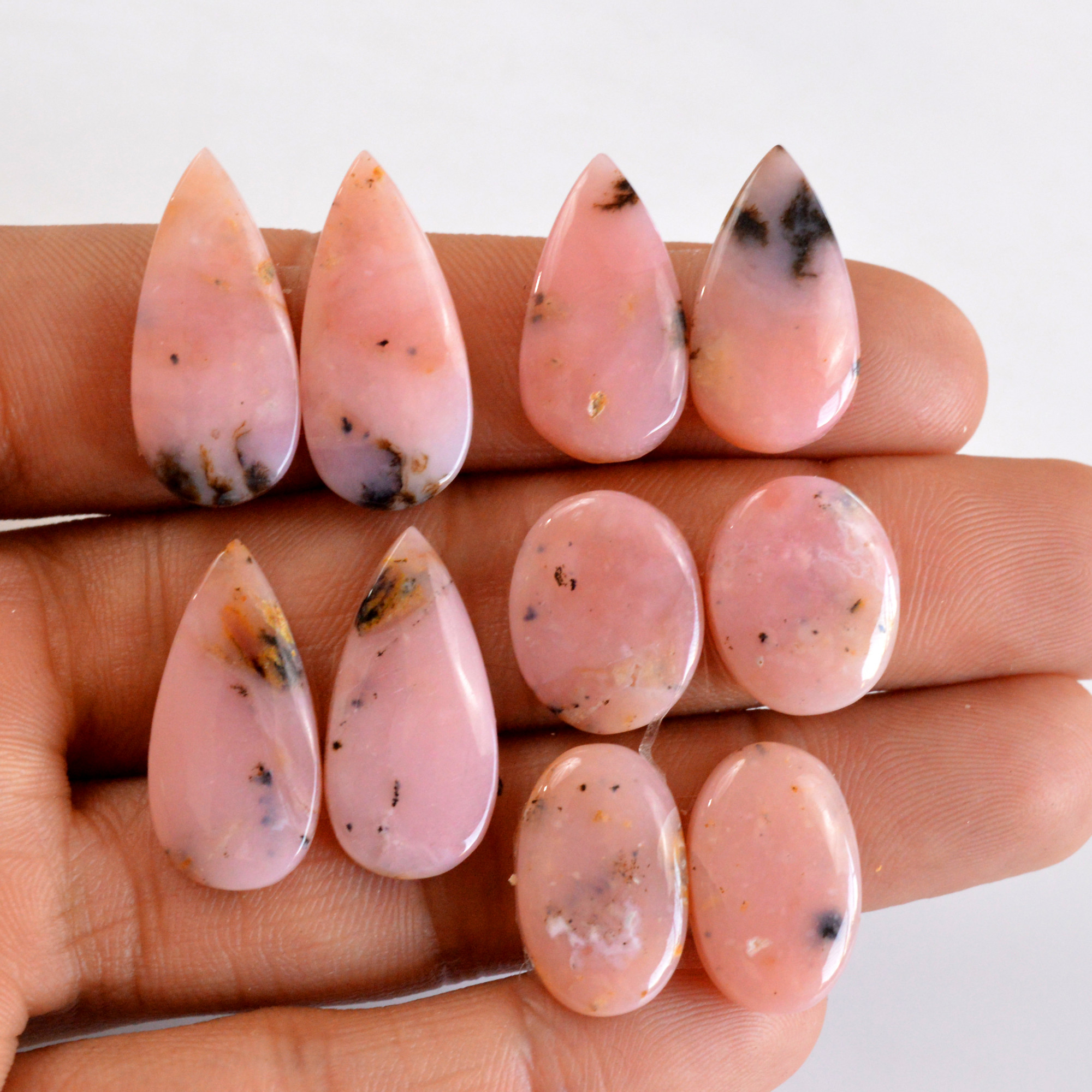 5 Pair 86 Cts Natural Smooth Pink Opal Pairs Mix Loose Gemstone Cabochon Wholesale Lot Size 16x12-25x11mm R-14164