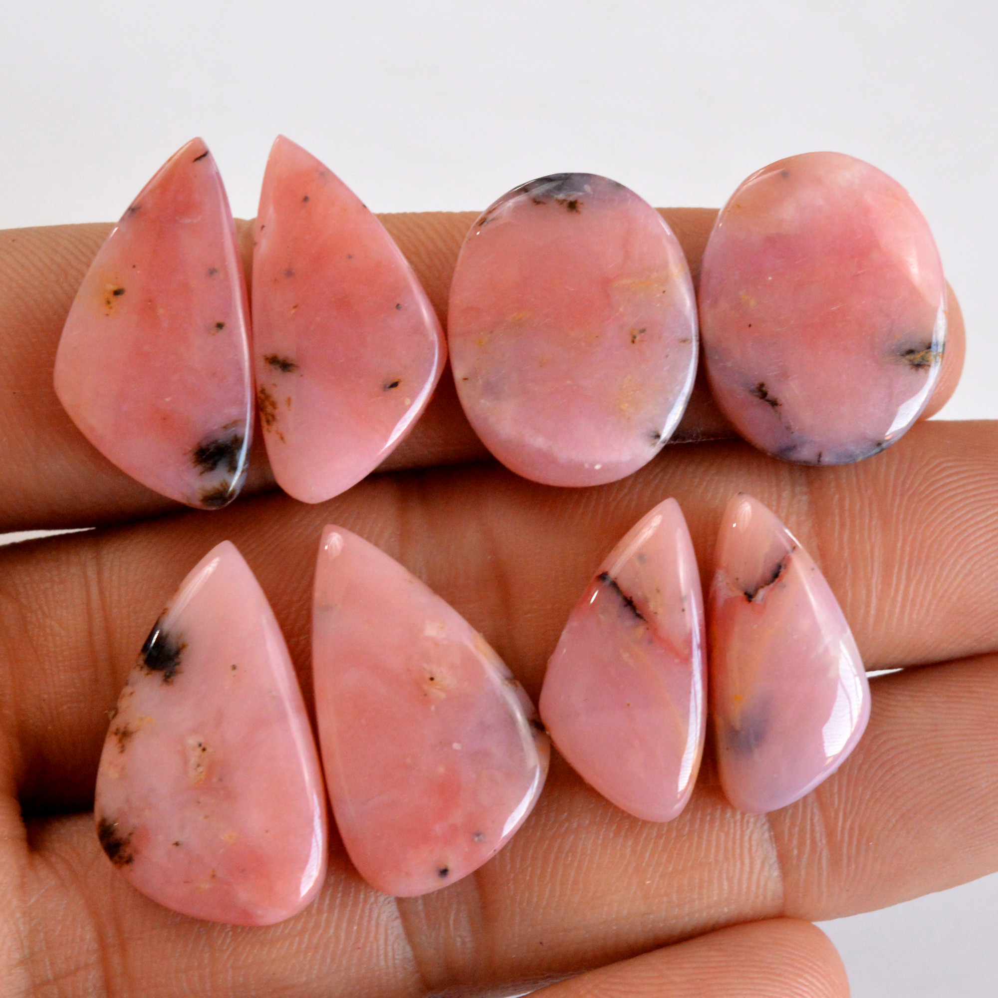 4 Pair 90 Cts Natural Smooth Pink Opal Pairs Mix Loose Gemstone Cabochon Wholesale Lot Size 20x10-24x14mm R-14166