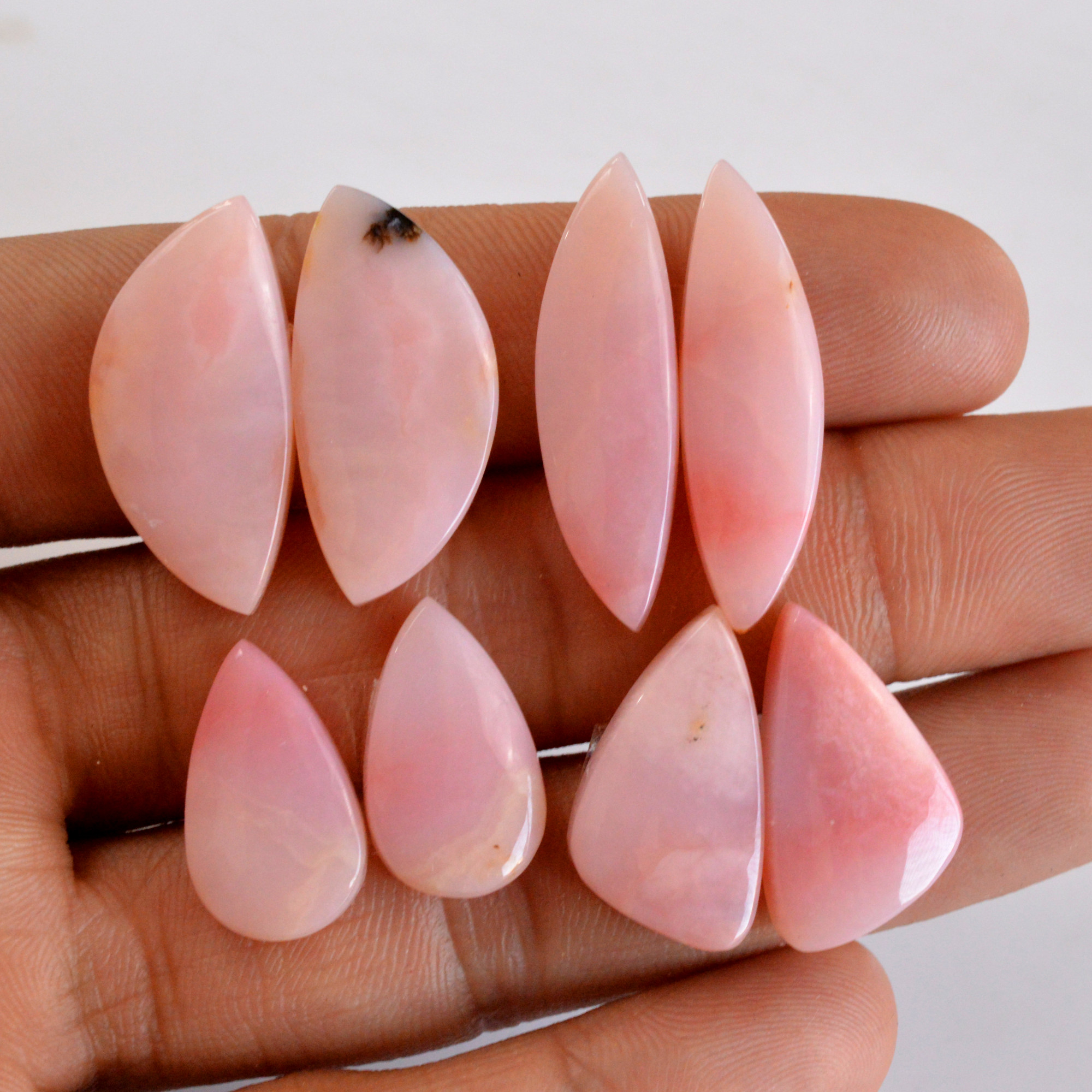 4 Pair 80 Cts Natural Smooth Pink Opal Pairs Mix Loose Gemstone Cabochon Wholesale Lot Size 19x10-30x8mm 14167