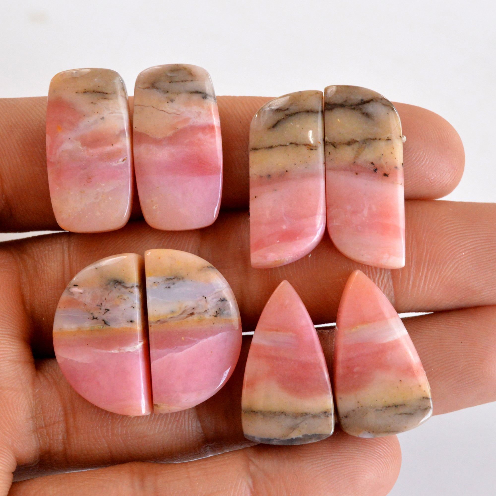 4 Pair 120 Cts Natural Smooth Pink Opal Pairs Mix Loose Gemstone Cabochon Wholesale Lot Size 23x13-25x10mm R-14171