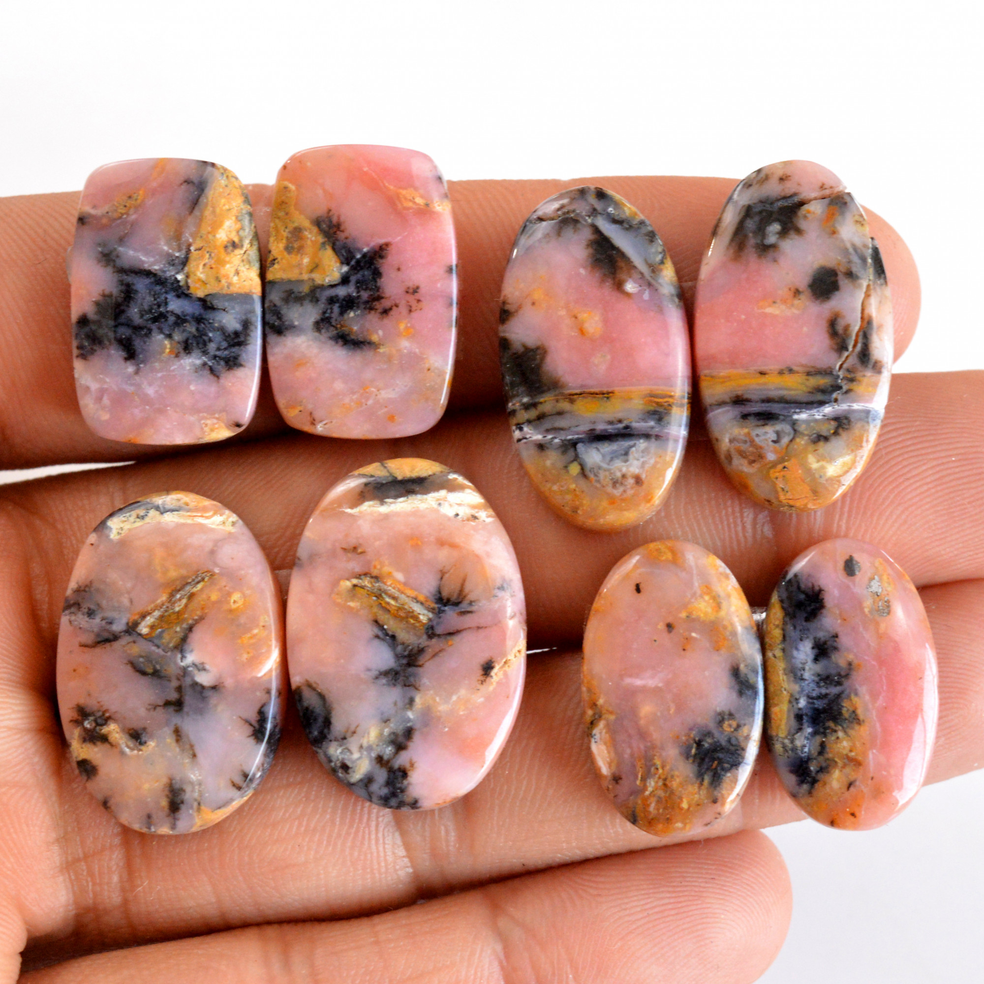 4 Pair 106 Cts Natural Smooth Pink Opal Pairs Mix Loose Gemstone Cabochon Wholesale Lot Size 20x12-25x16mm R-14172