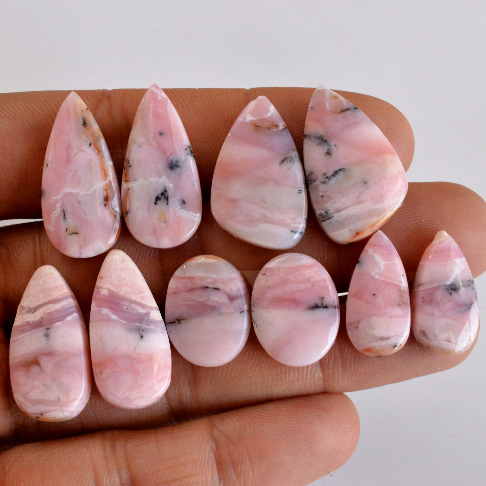 5 Pair 109 Cts Natural Smooth Pink Opal Pairs Mix Loose Gemstone Cabochon Wholesale Lot Size 19x9-25x12mm R-14173