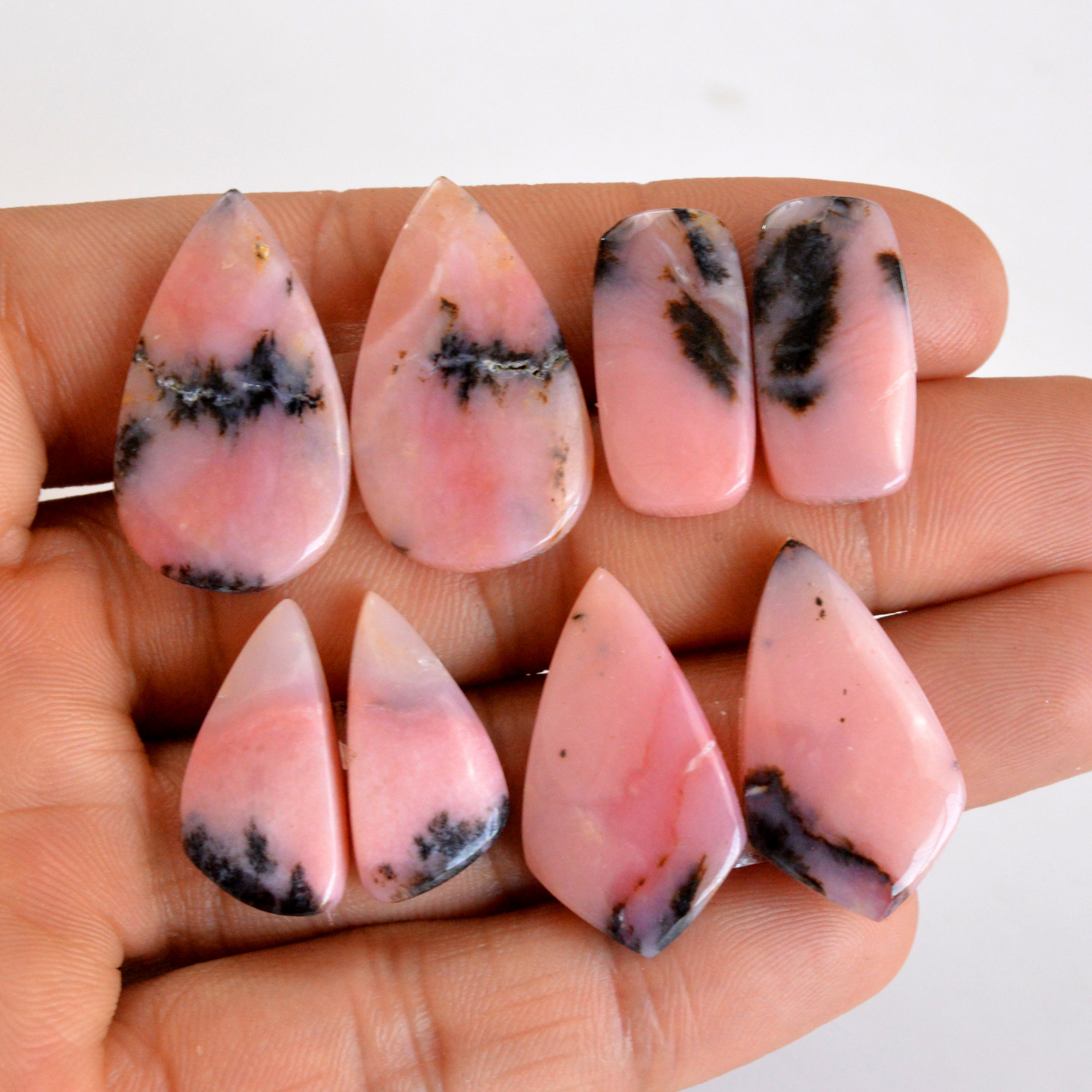 4 Pair 91 Cts Natural Smooth Pink Opal Pairs Mix Loose Gemstone Cabochon Wholesale Lot Size 22x11-29x16mm R-14175