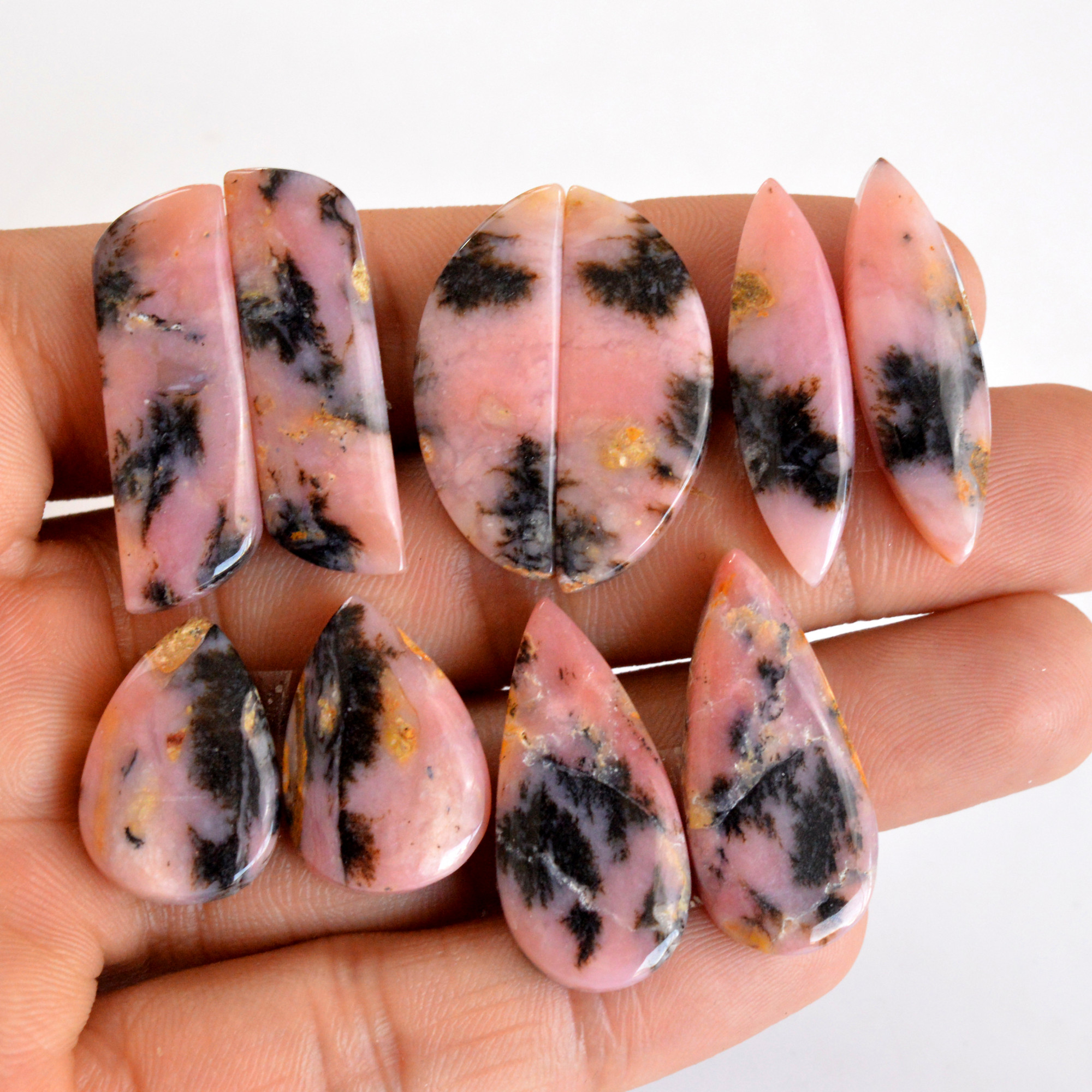 5 Pair 126 Cts Natural Smooth Pink Opal Pairs Mix Loose Gemstone Cabochon Wholesale Lot Size 22x15-32x9mm R-14176