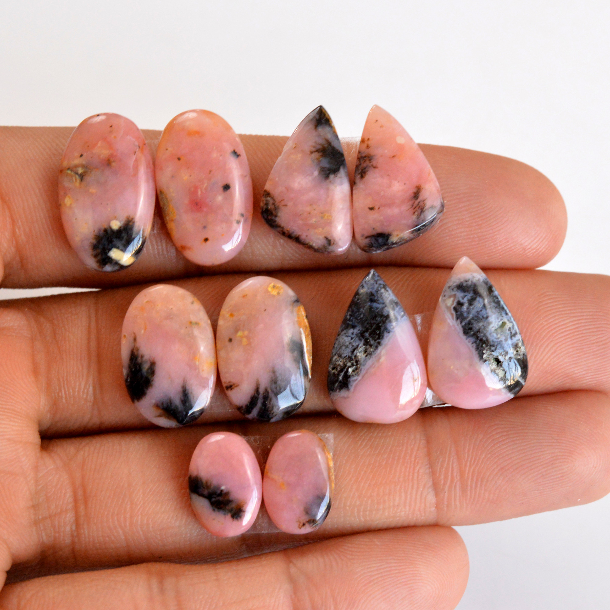 5 Pair 68 Cts Natural Smooth Pink Opal Pairs Mix Loose Gemstone Cabochon Wholesale Lot Size 12x8-19x11mm R-14178