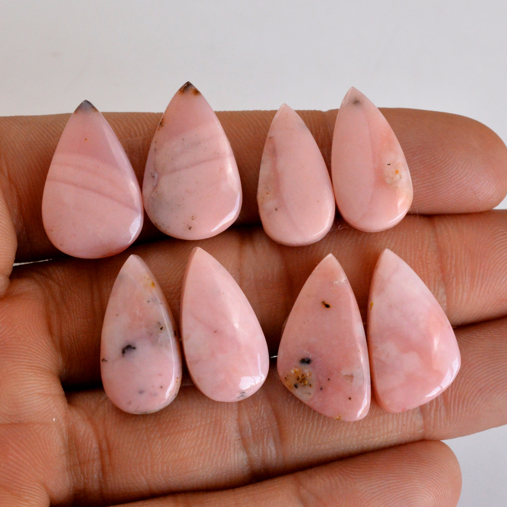 4 Pair 76 Cts Natural Smooth Pink Opal Pairs Mix Loose Gemstone Cabochon Wholesale Lot Size 20x10-22x13mm R-14180