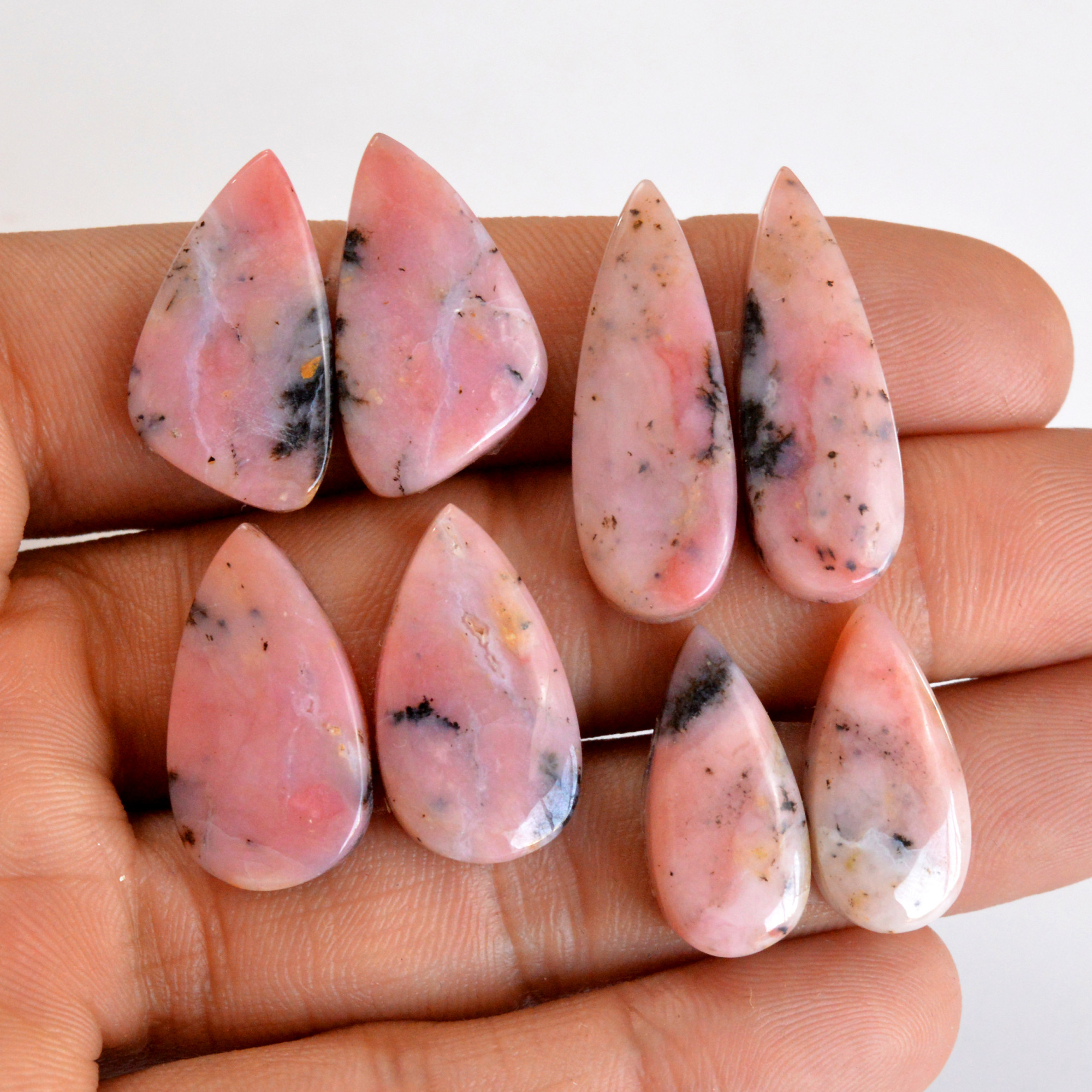 4 Pair 80 Cts Natural Smooth Pink Opal Pairs Mix Loose Gemstone Cabochon Wholesale Lot Size 21x10-29x10mm R-14181