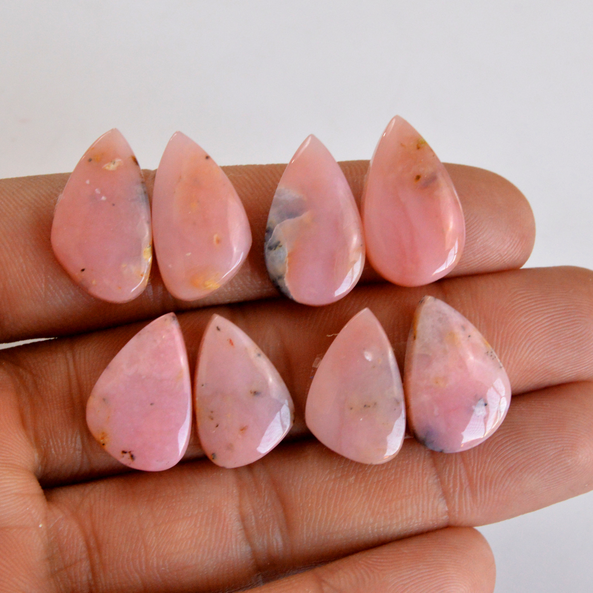 4 Pair70 Cts Natural Smooth Pink Opal Pairs Mix Loose Gemstone Cabochon Wholesale Lot Size 18x11-21x12mm R-14182