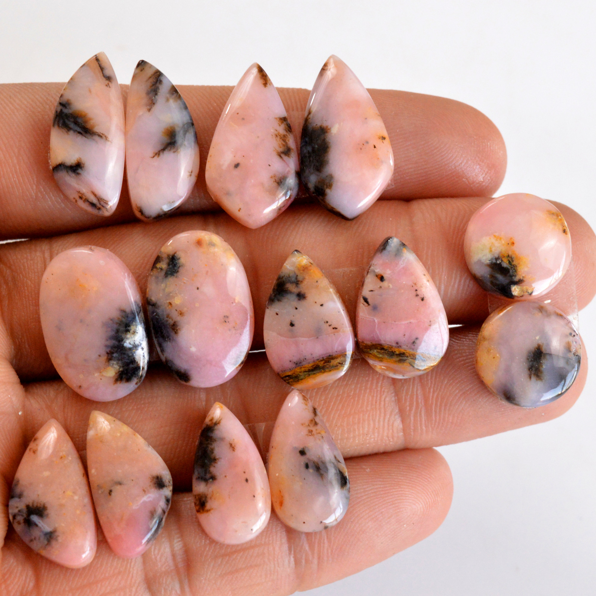 7 Pair 102 Cts Natural Smooth Pink Opal Pairs Mix Loose Gemstone Cabochon Wholesale Lot Size 13x13-22x11mm R-14185