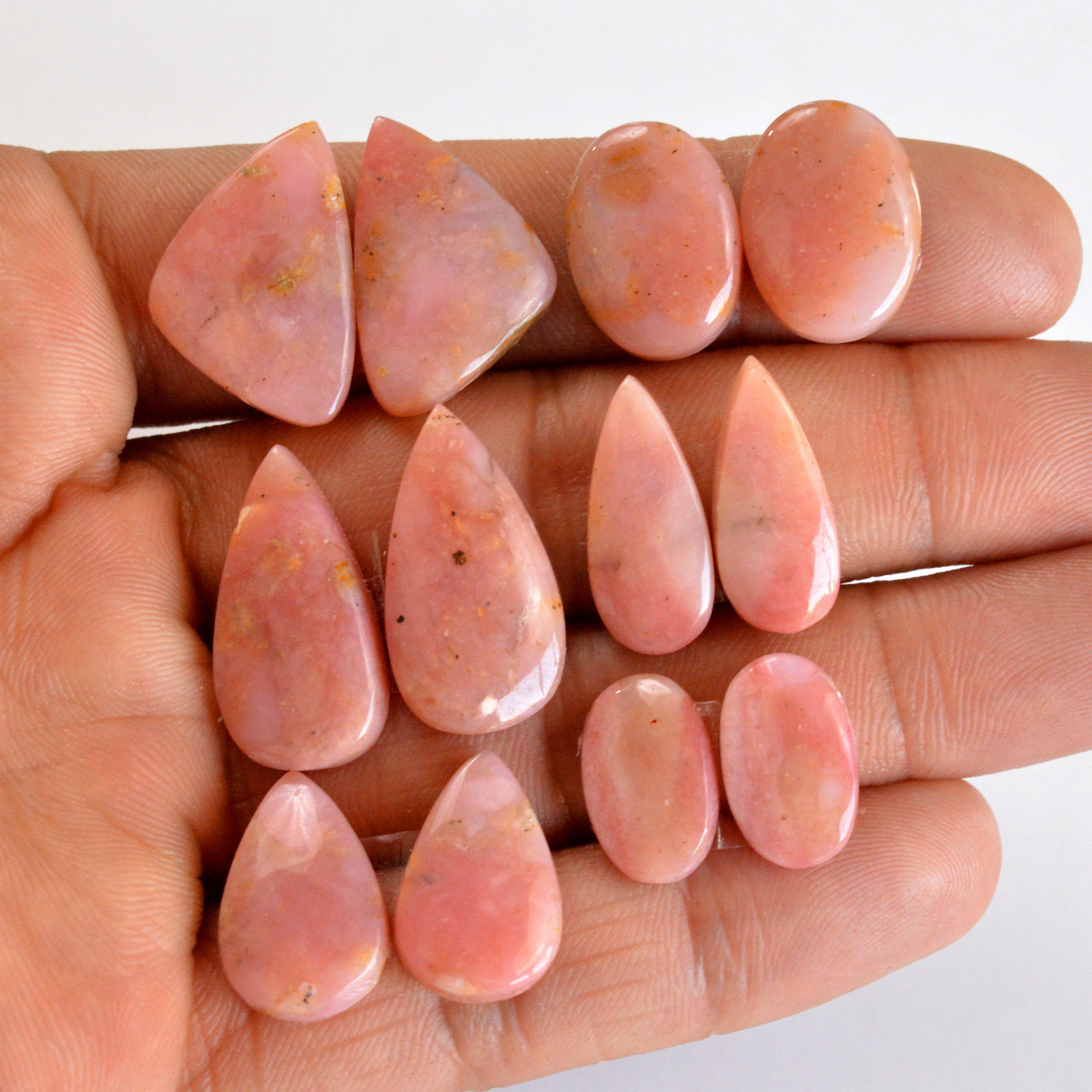 6 Pair 95 Cts Natural Smooth Pink Opal Pairs Mix Loose Gemstone Cabochon Wholesale Lot Size 14x9-23x12mm R-14186