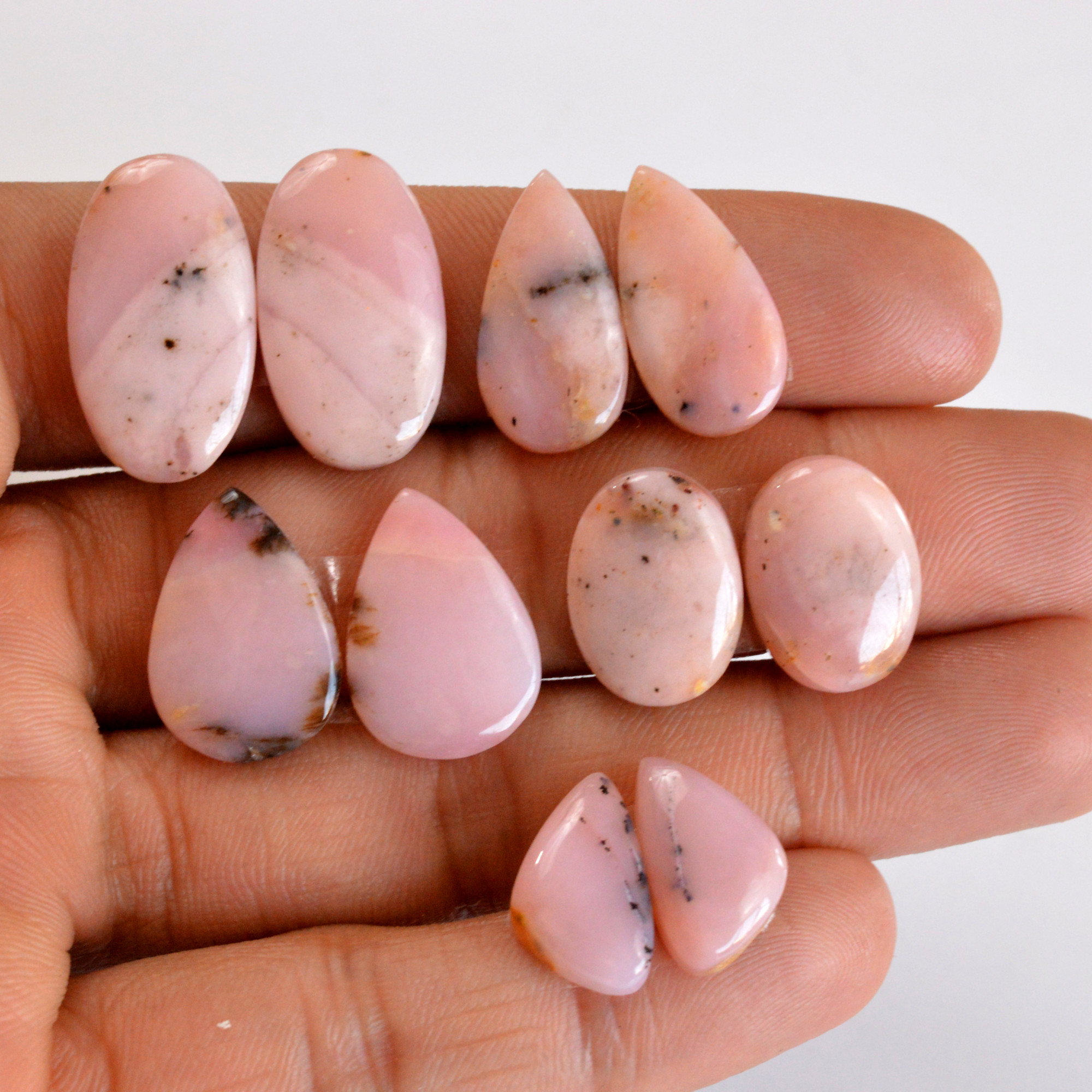 5 Pair 73 Cts Natural Smooth Pink Opal Pairs Mix Loose Gemstone Cabochon Wholesale Lot Size 15x9-22x12mm R-14188