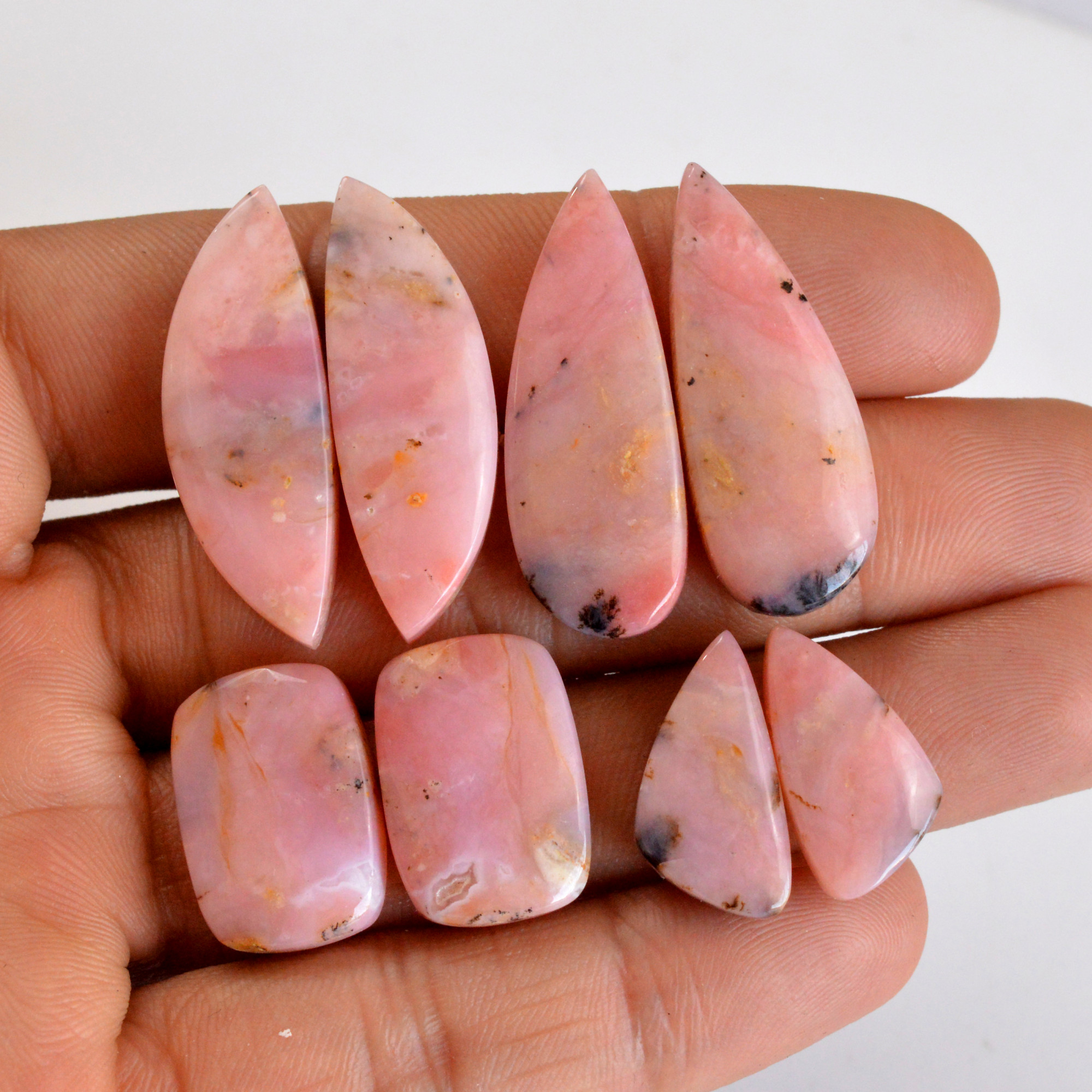 4 Pair 110 Cts Natural Smooth Pink Opal Pairs Mix Loose Gemstone Cabochon Wholesale Lot Size 19x10-34x11mm R-14189