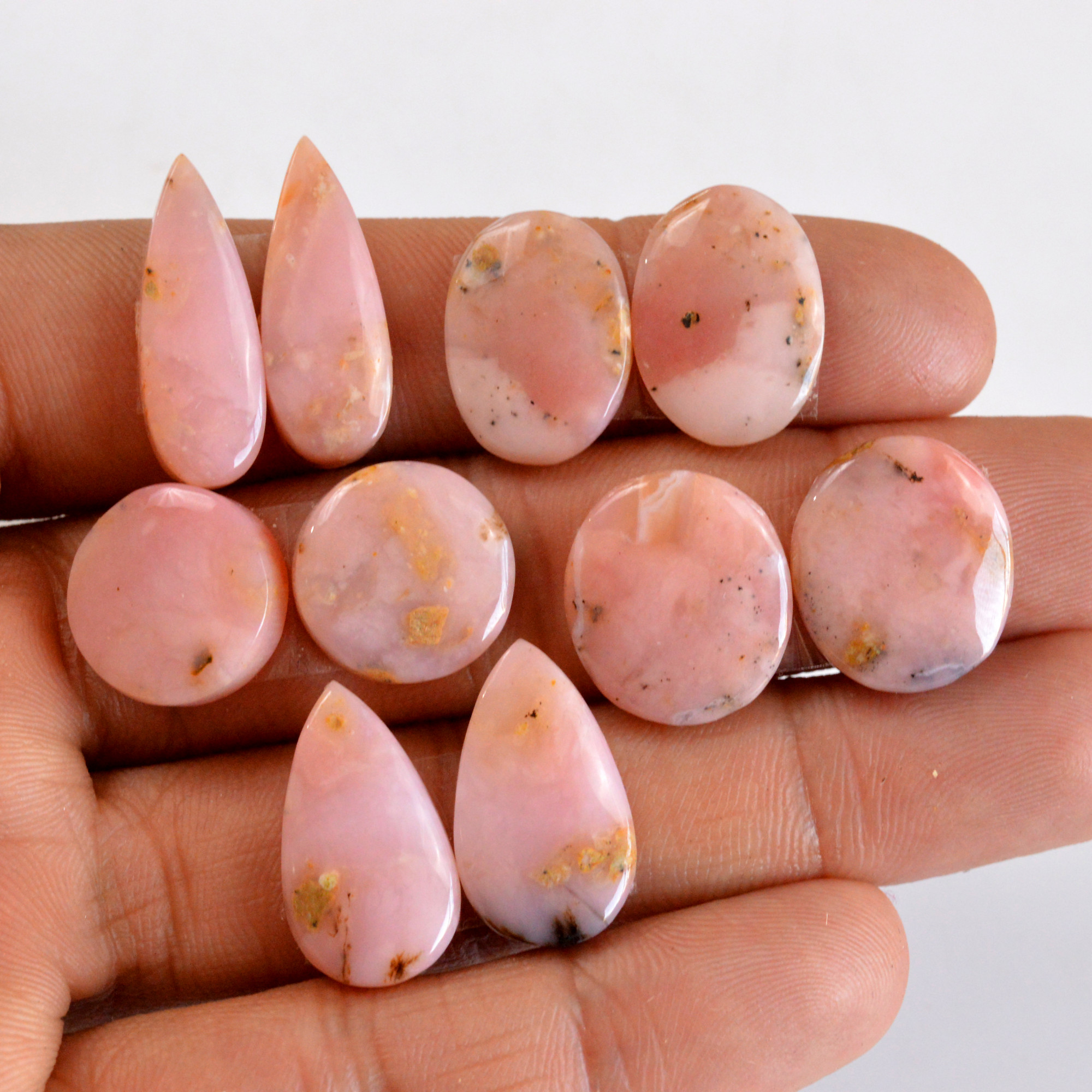5 Pair 77 Cts Natural Smooth Pink Opal Pairs Mix Loose Gemstone Cabochon Wholesale Lot Size 14x14-22x8mm R-14190