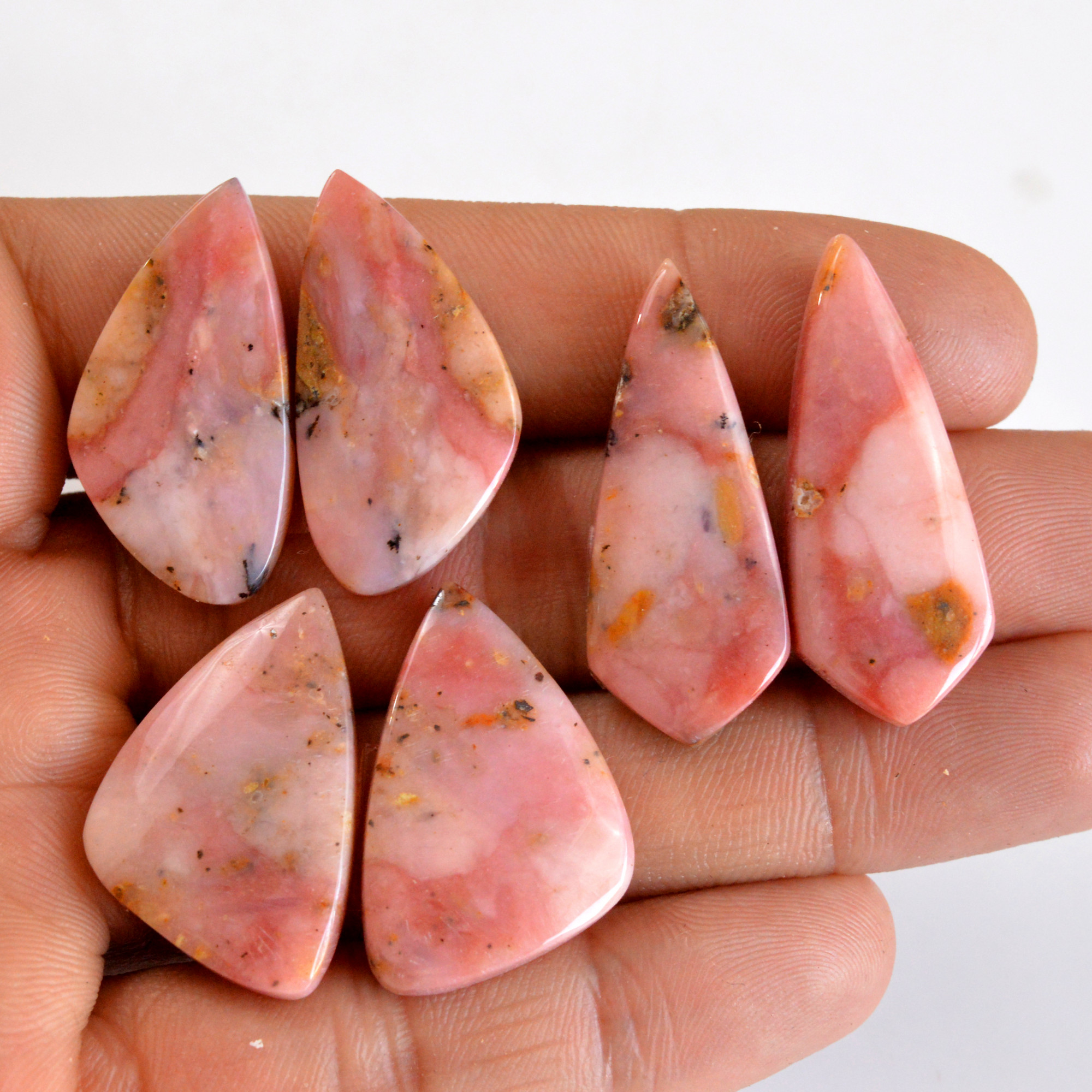 3 Pair 110 Cts Natural Smooth Pink Opal Pairs Mix Loose Gemstone Cabochon Wholesale Lot Size 30x16-35x13mm R-14191