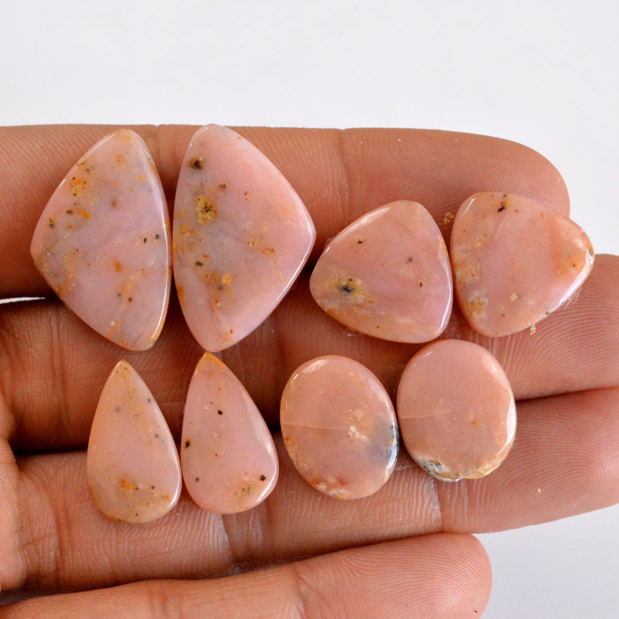 4 Pair 74 Cts Natural Smooth Pink Opal Pairs Mix Loose Gemstone Cabochon Wholesale Lot Size 16x12-26x16mm R-14193