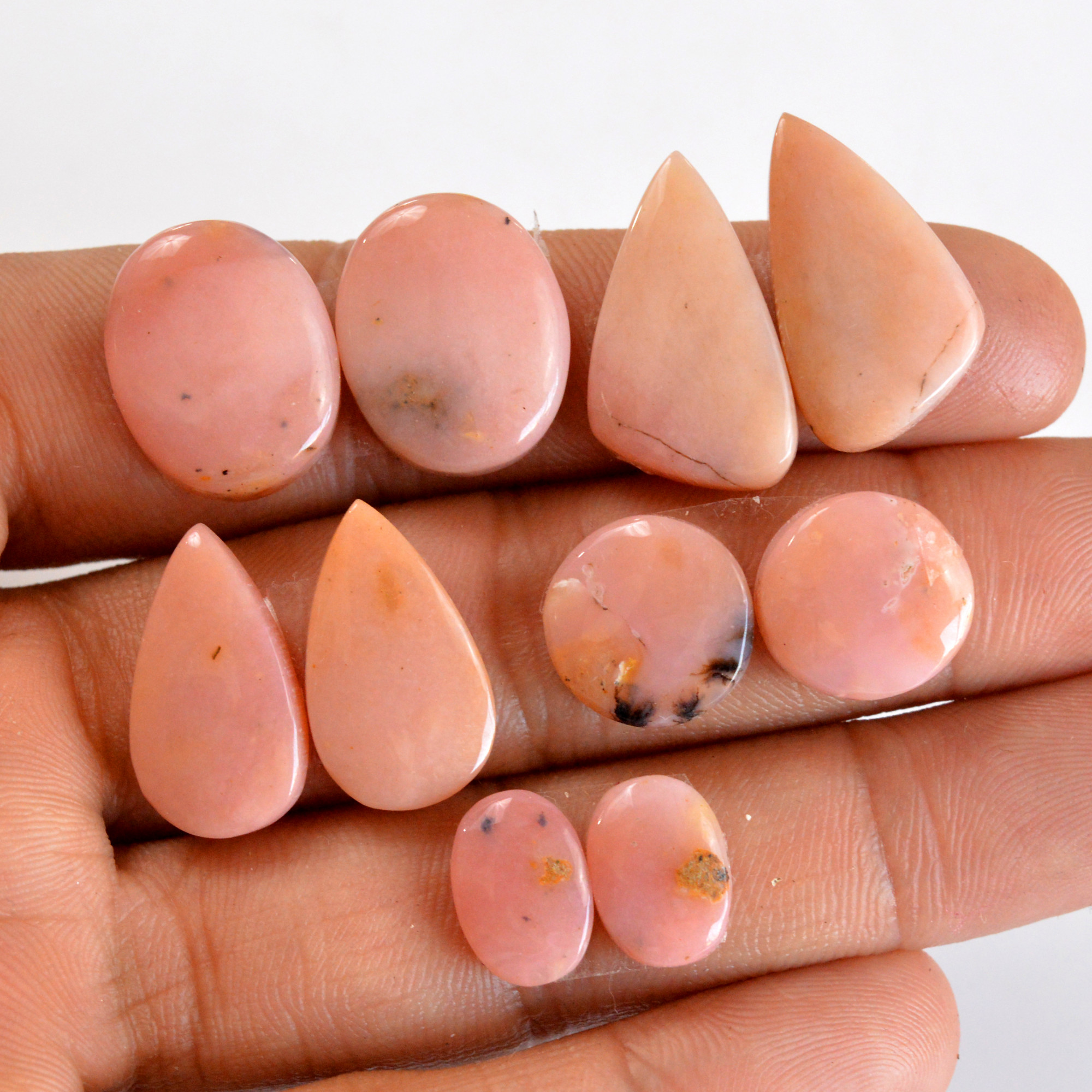 5 Pair 68 Cts Natural Smooth Pink Opal Pairs Mix Loose Gemstone Cabochon Wholesale Lot Size 11x8-22x12mm R-14195