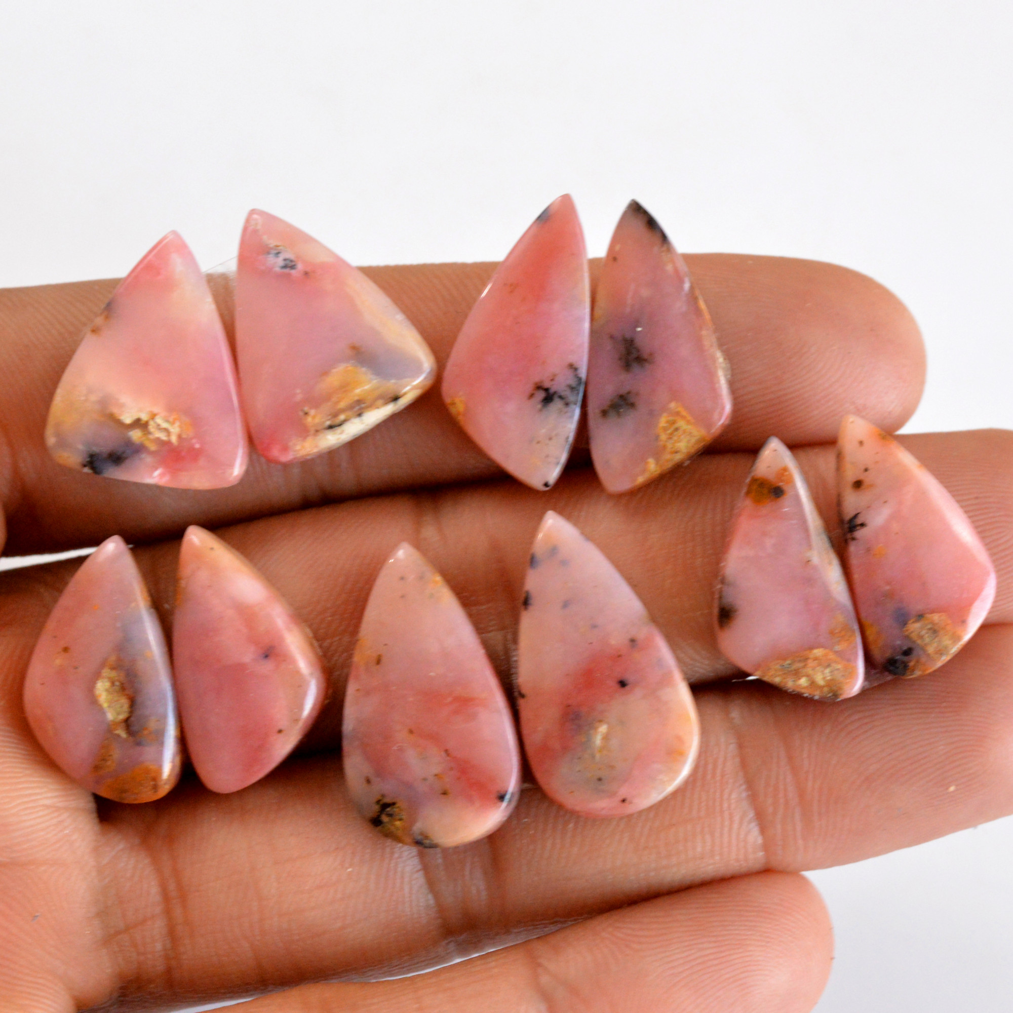 5 Pair 78 Cts Natural Smooth Pink Opal Pairs Mix Loose Gemstone Cabochon Wholesale Lot Size 19x10-22x12mm R-14196
