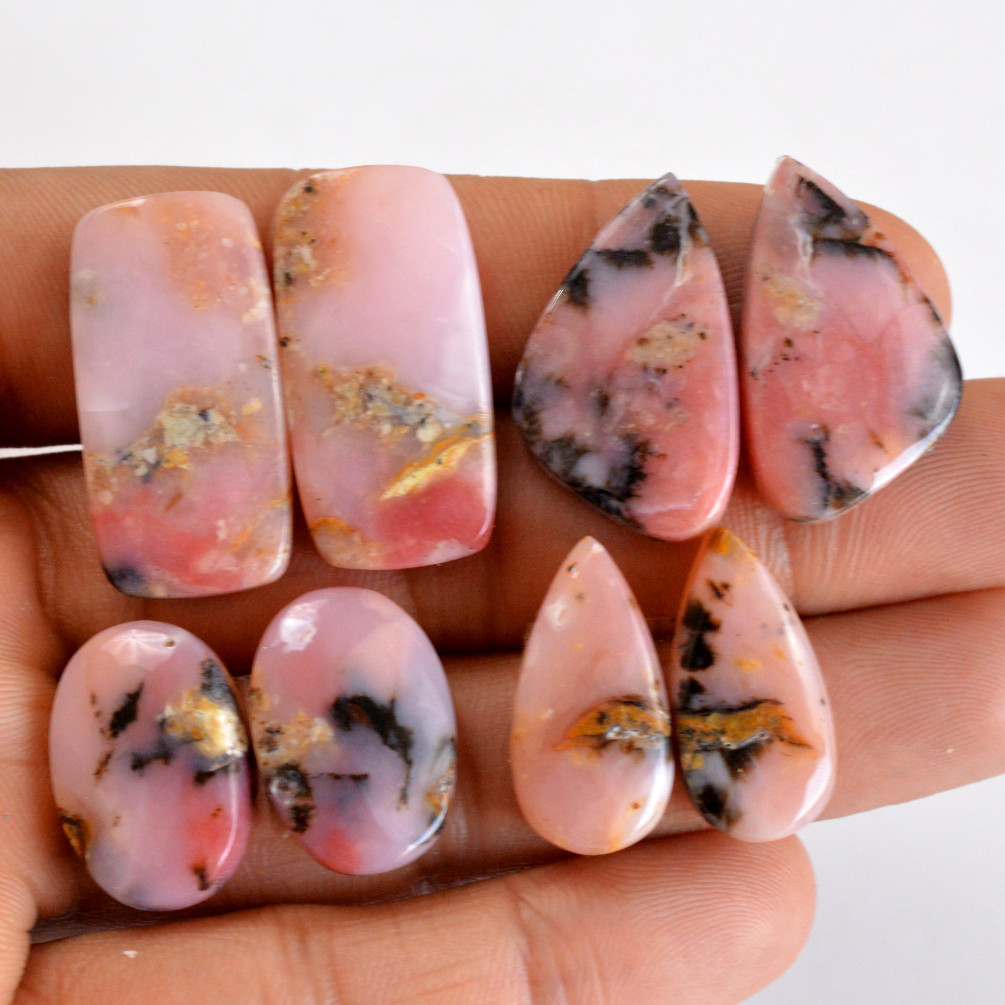 4 Pair 113 Cts Natural Smooth Pink Opal Pairs Mix Loose Gemstone Cabochon Wholesale Lot Size 20x13-29x14mm R-14197