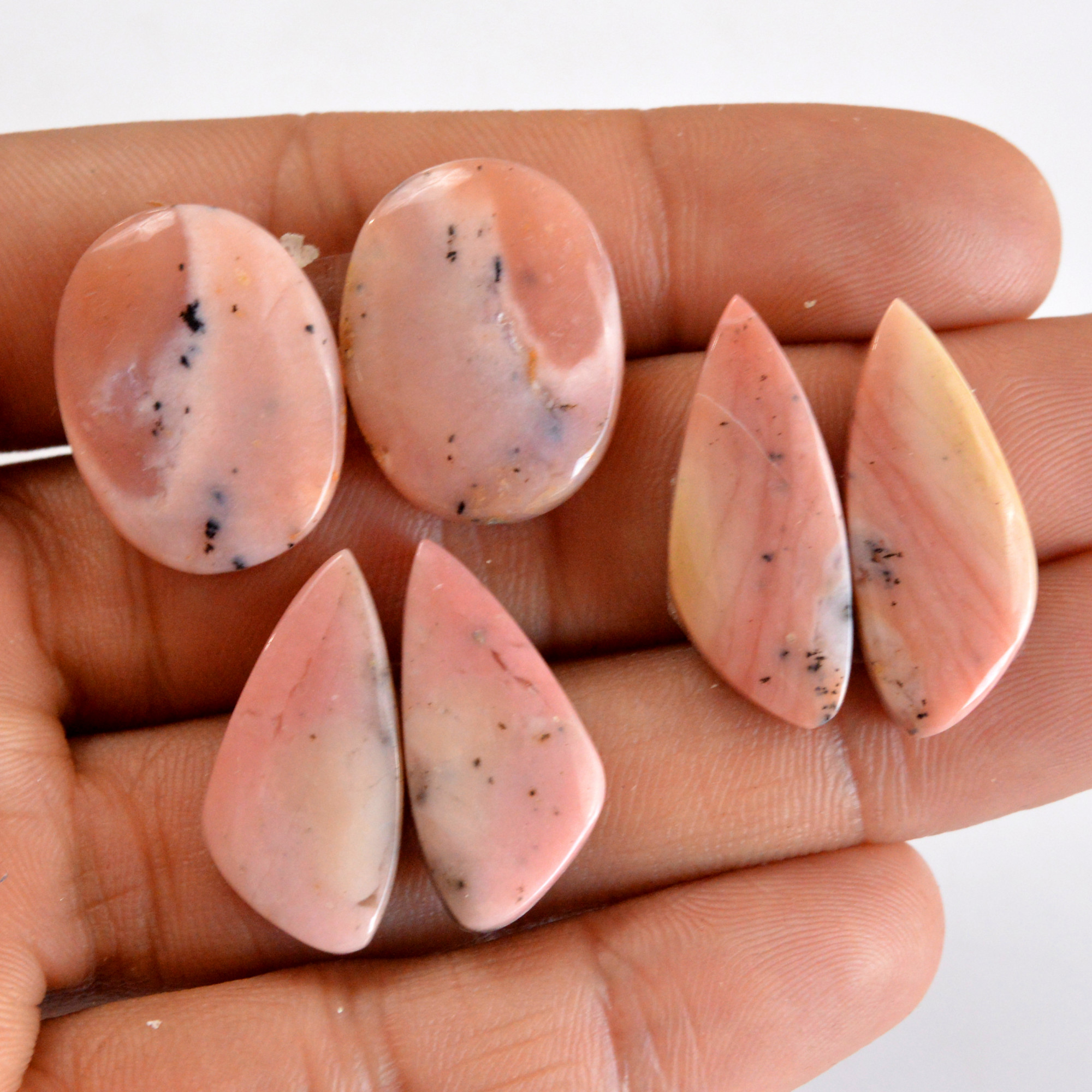 3 Pair 74 Cts Natural Smooth Pink Opal Pairs Mix Loose Gemstone Cabochon Wholesale Lot Size 24x11-23x17mm R-14198