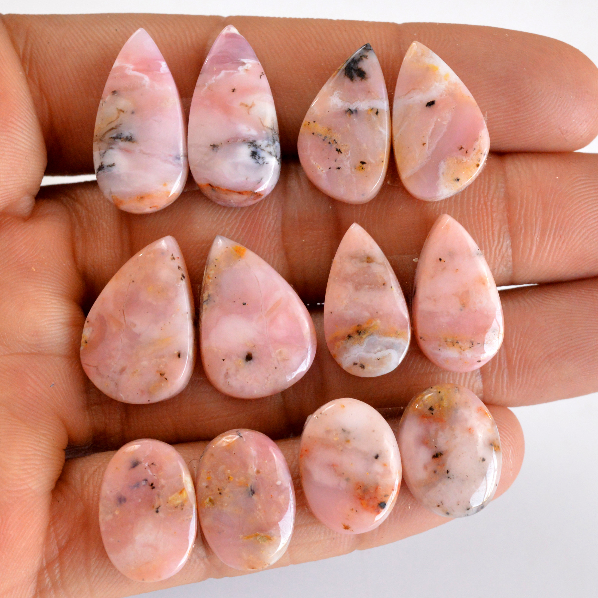 6 Pair 104 Cts Natural Smooth Pink Opal Pairs Mix Loose Gemstone Cabochon Wholesale Lot Size 16x12-22x11mm R-14199