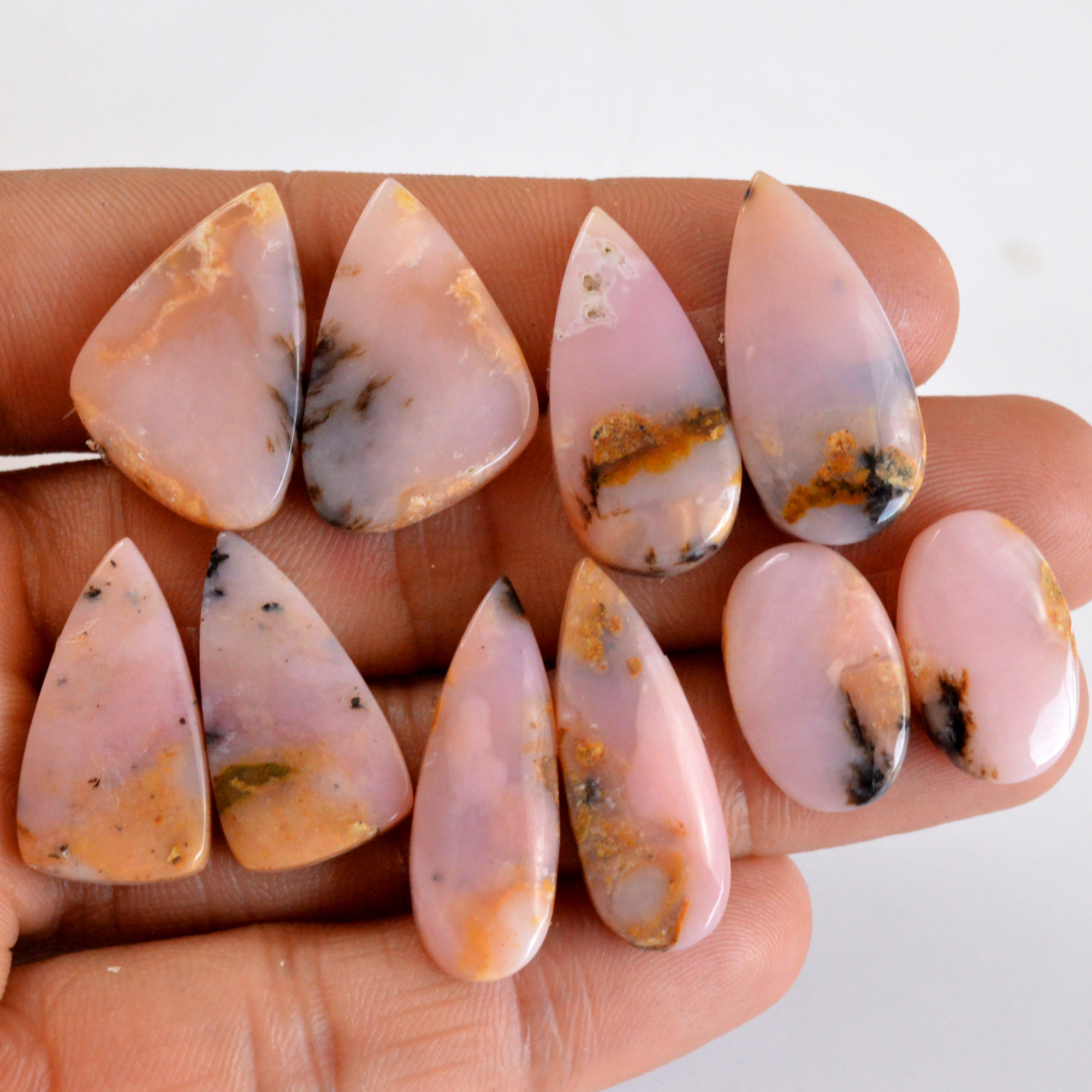 5 Pair 113 Cts Natural Smooth Pink Opal Pairs Mix Loose Gemstone Cabochon Wholesale Lot Size 18x11-27x10mm R-14200