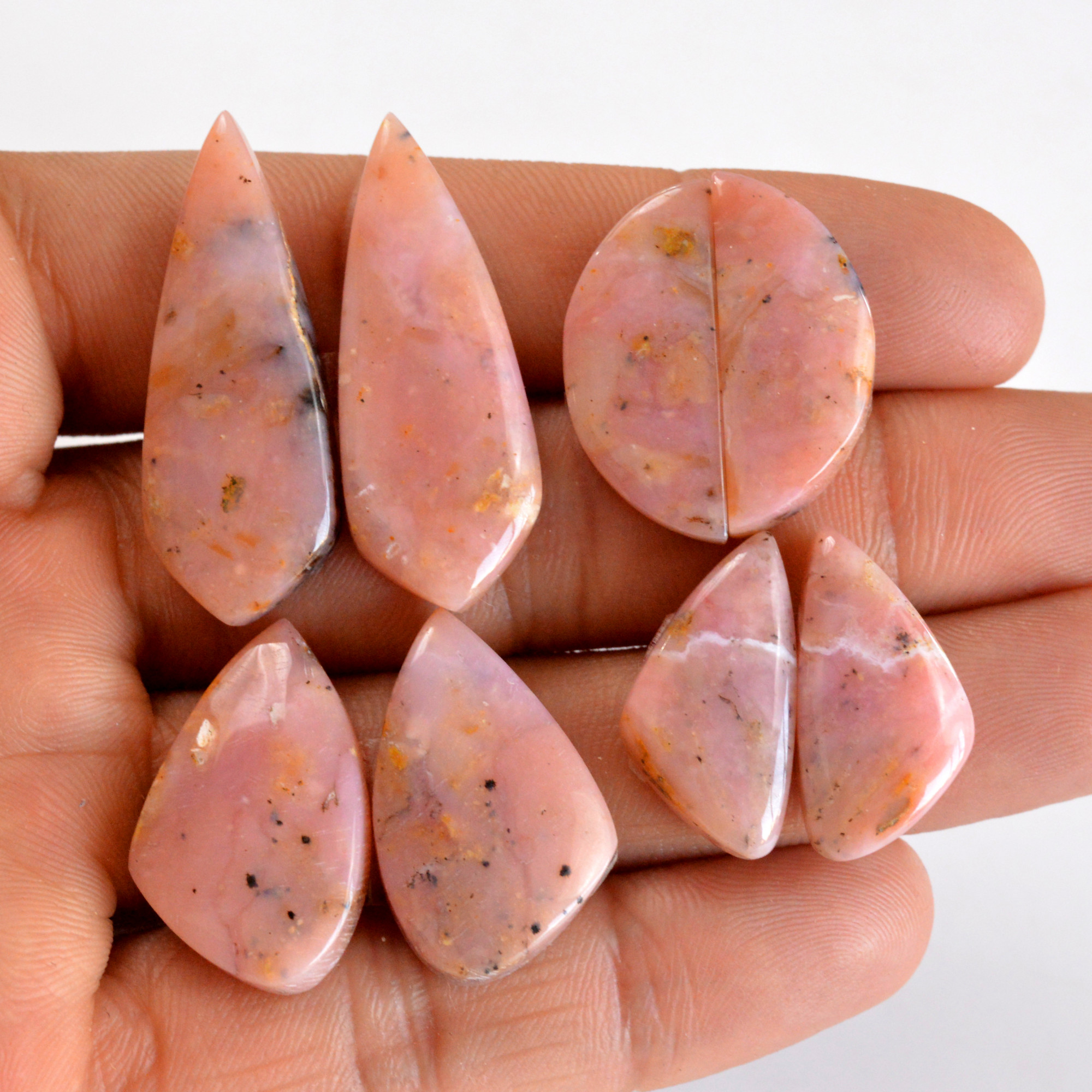 4 Pair 110 Cts Natural Smooth Pink Opal Pairs Mix Loose Gemstone Cabochon Wholesale Lot Size 22x11-36x13mm R-14202
