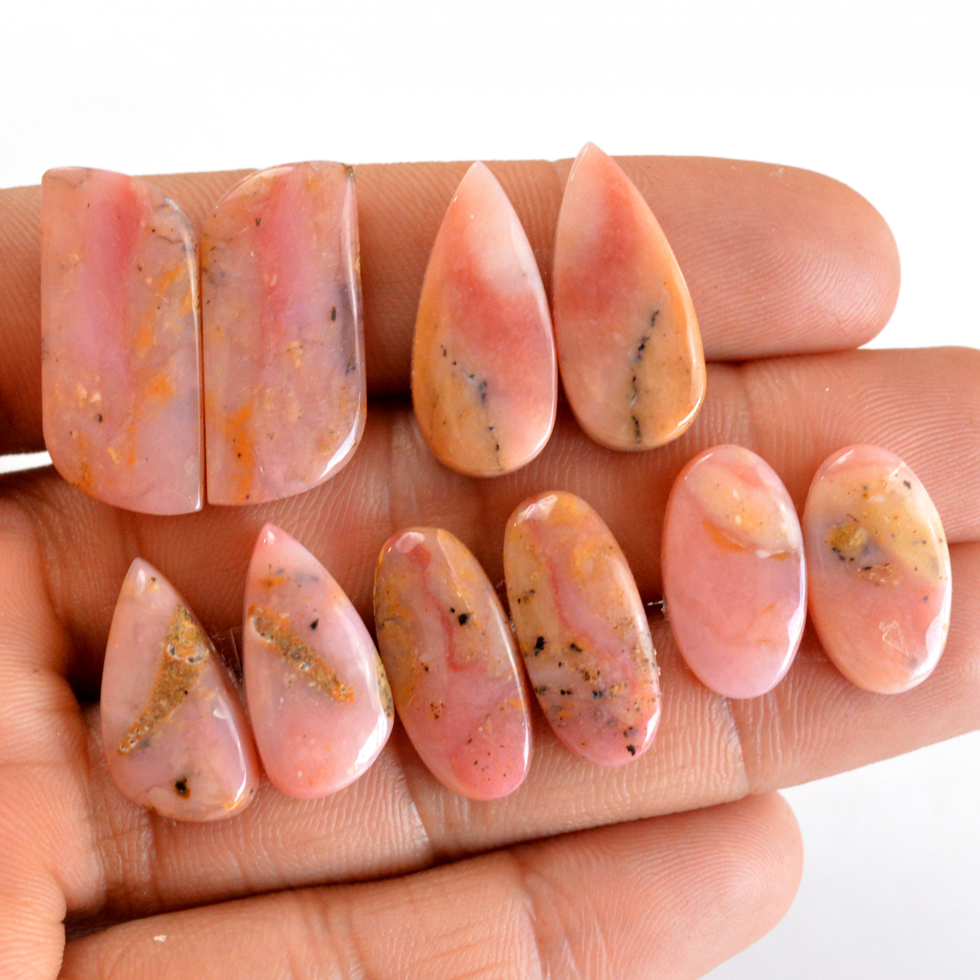 5 Pair 81 Cts Natural Smooth Pink Opal Pairs Mix Loose Gemstone Cabochon Wholesale Lot Size 20x10-25x11mm R-14203
