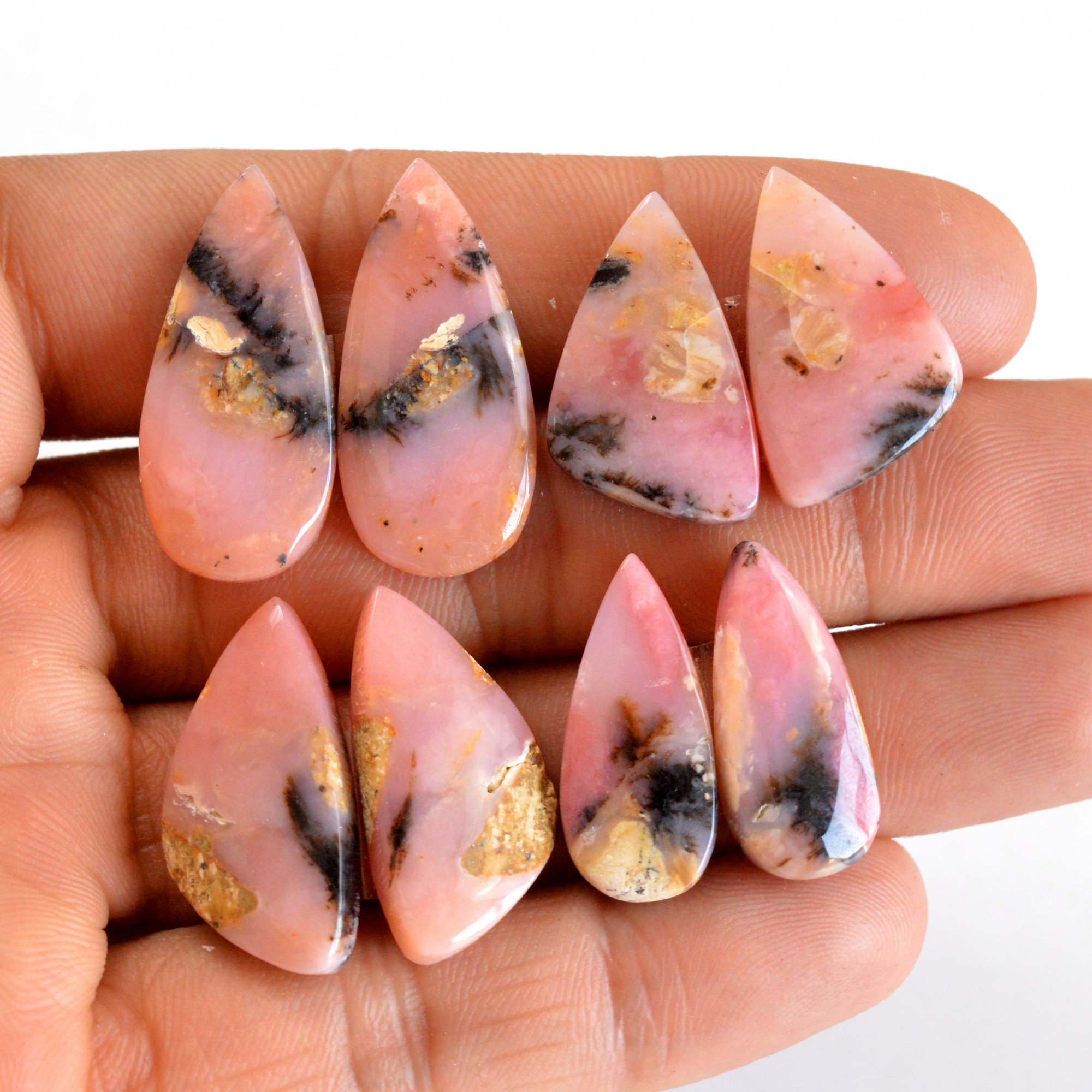 4 Pair 89 Cts Natural Smooth Pink Opal Pairs Mix Loose Gemstone Cabochon Wholesale Lot Size 23x10-29x13mm R-14204
