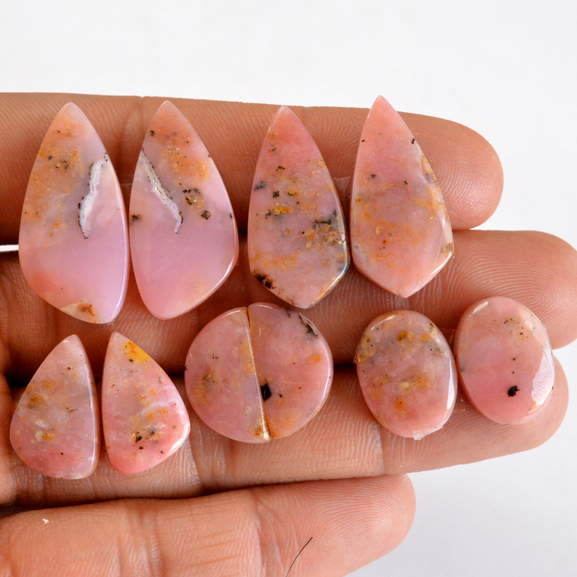 5 Pair 98 Cts Natural Smooth Pink Opal Pairs Mix Loose Gemstone Cabochon Wholesale Lot Size 16x12-28x13mm R-14206