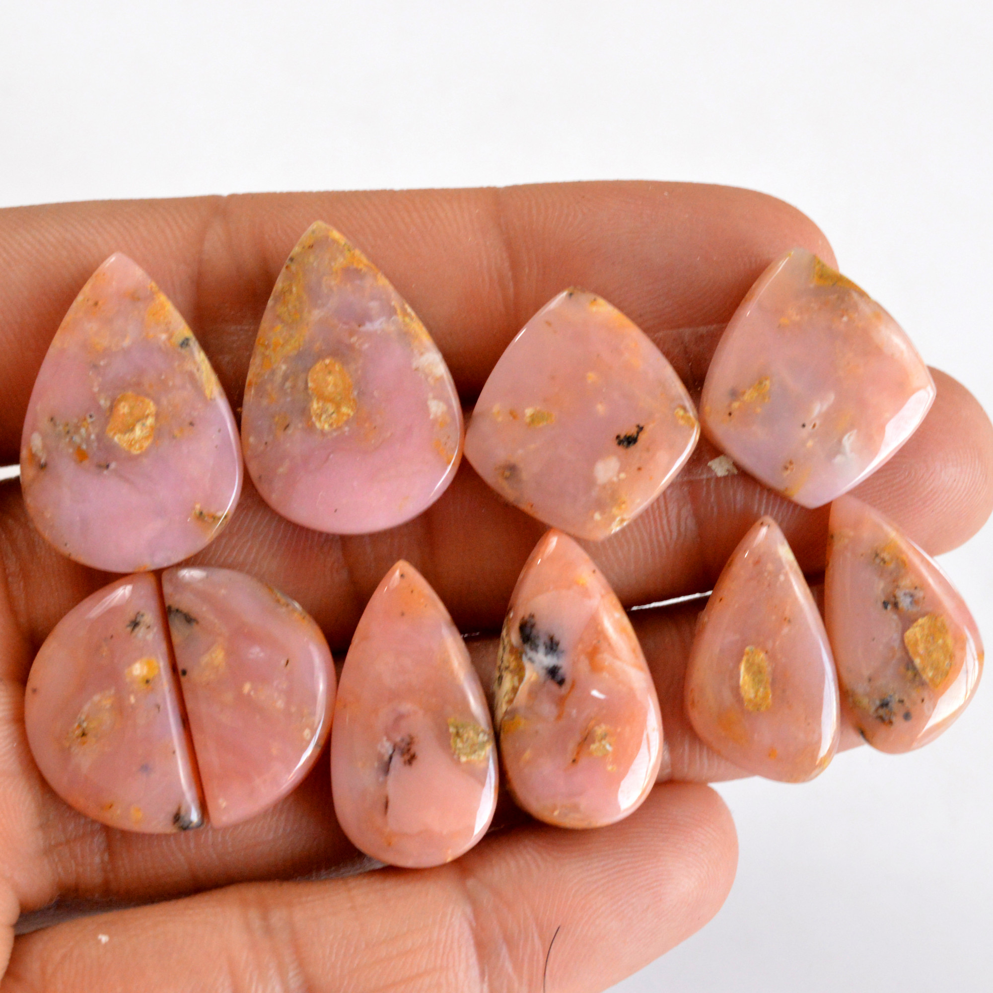 5 Pair 112 Cts Natural Smooth Pink Opal Pairs Mix Loose Gemstone Cabochon Wholesale Lot Size 20x11-24x17mm R-14207