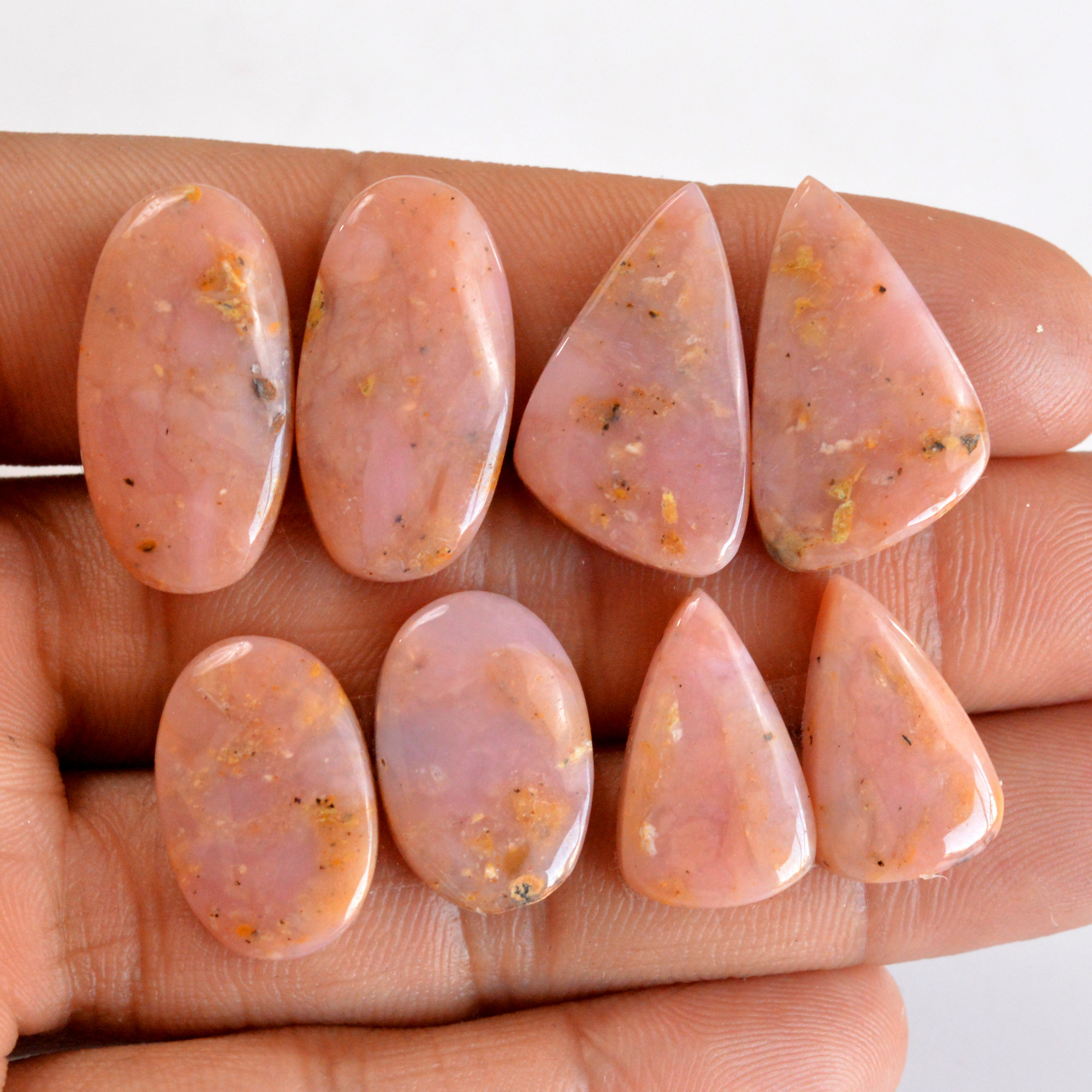 4 Pair 82 Cts Natural Smooth Pink Opal Pairs Mix Loose Gemstone Cabochon Wholesale Lot Size 18x11-24x12mm R-14208