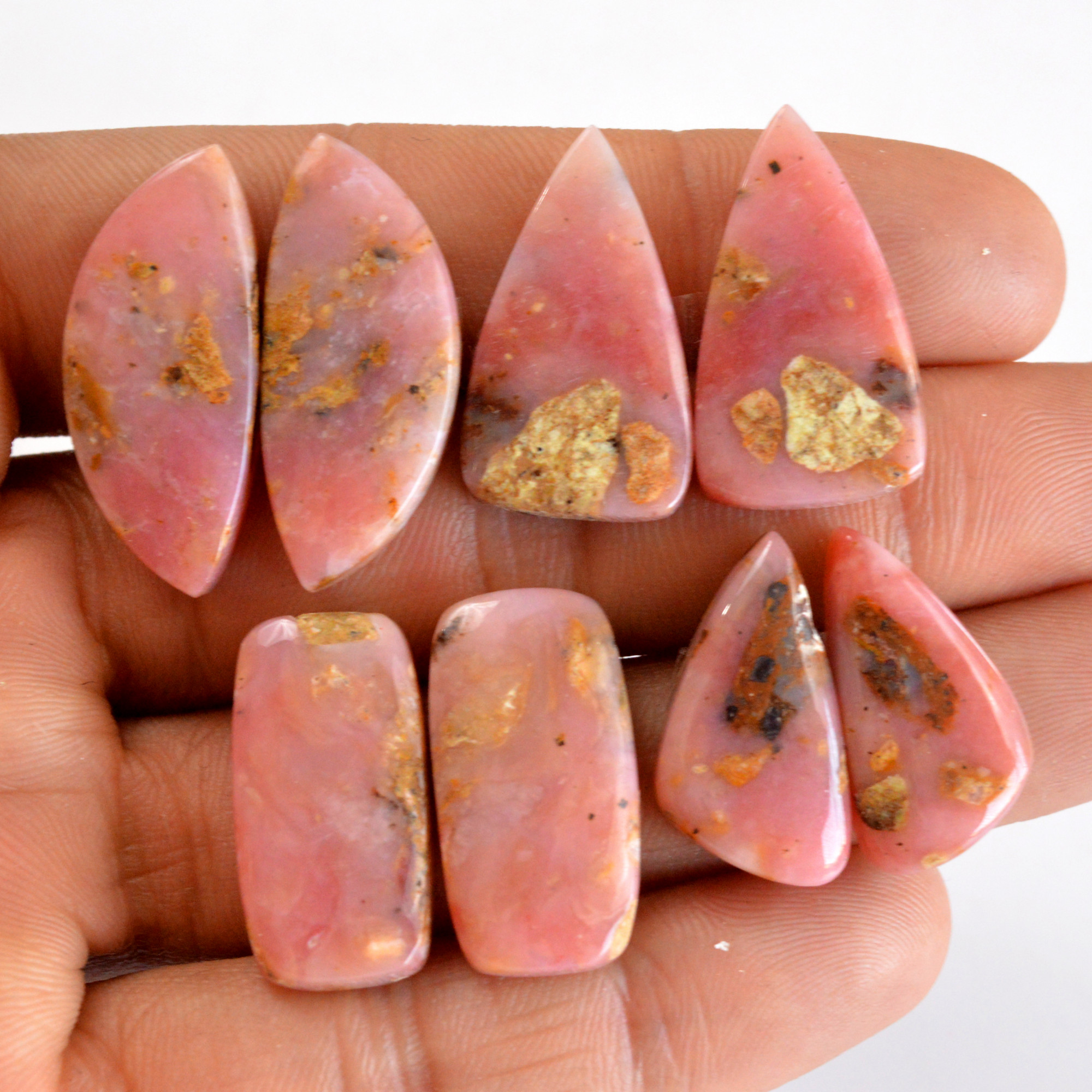 4 Pair 108 Cts Natural Smooth Pink Opal Pairs Mix Loose Gemstone Cabochon Wholesale Lot Size 22x12-29x12mm R-14210