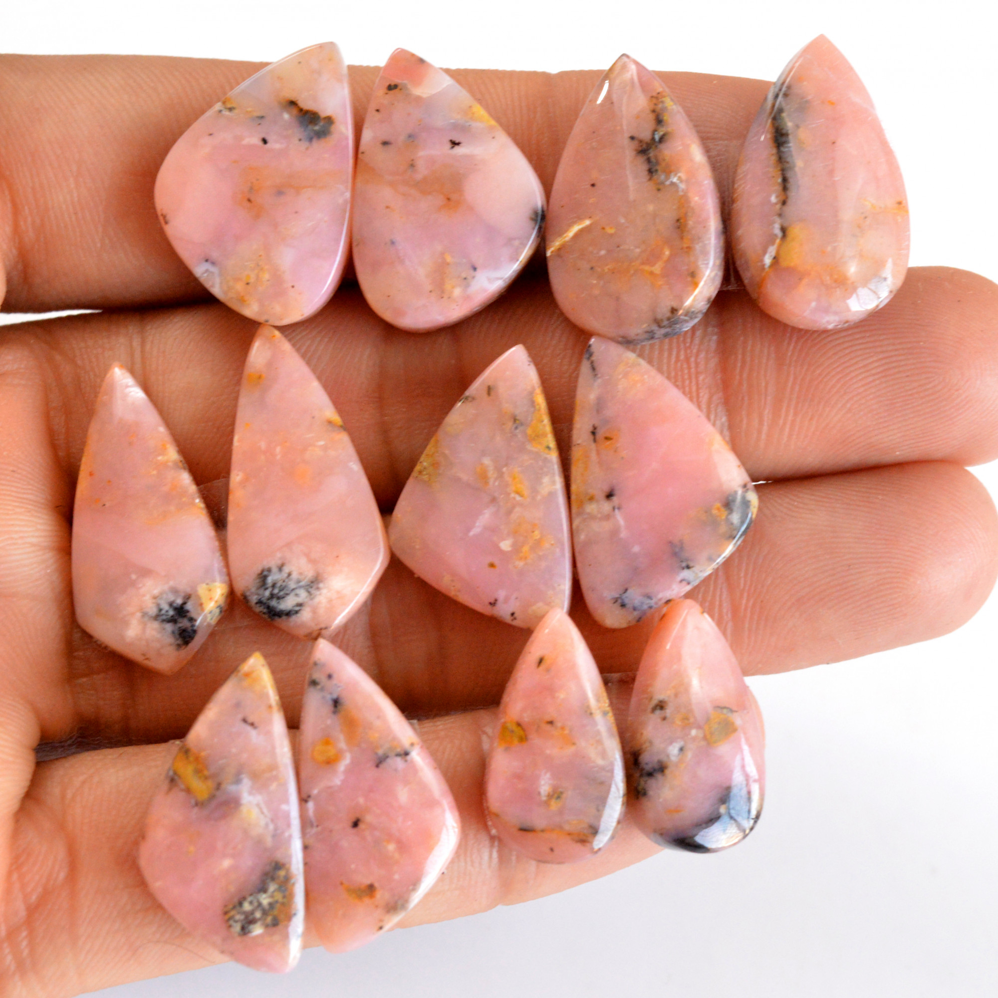 6 Pair 118 Cts Natural Smooth Pink Opal Pairs Mix Loose Gemstone Cabochon Wholesale Lot Size 19x10-26x12mm R-14211